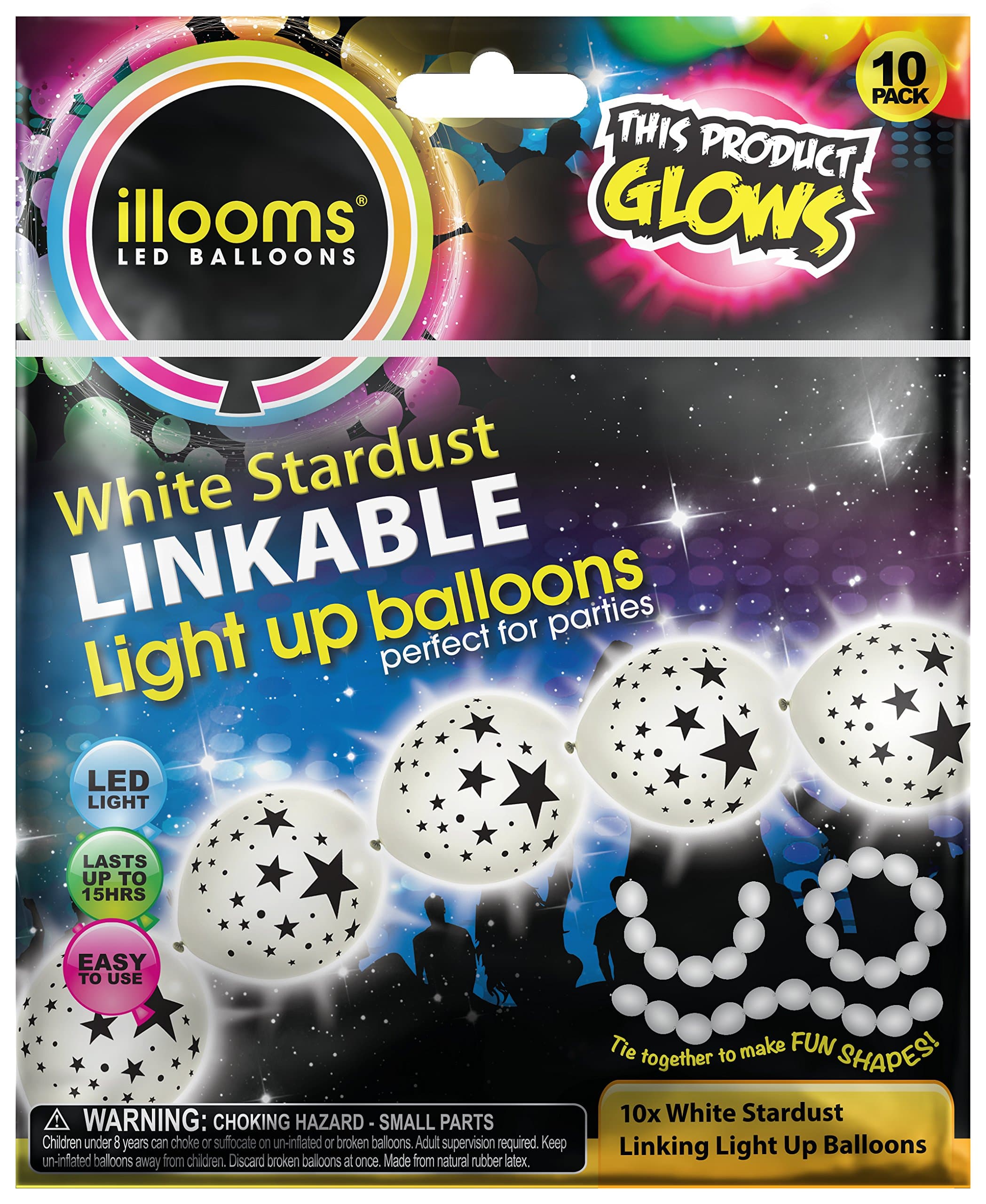 illooms 10 Pack Stars linkable Light Up Balloons