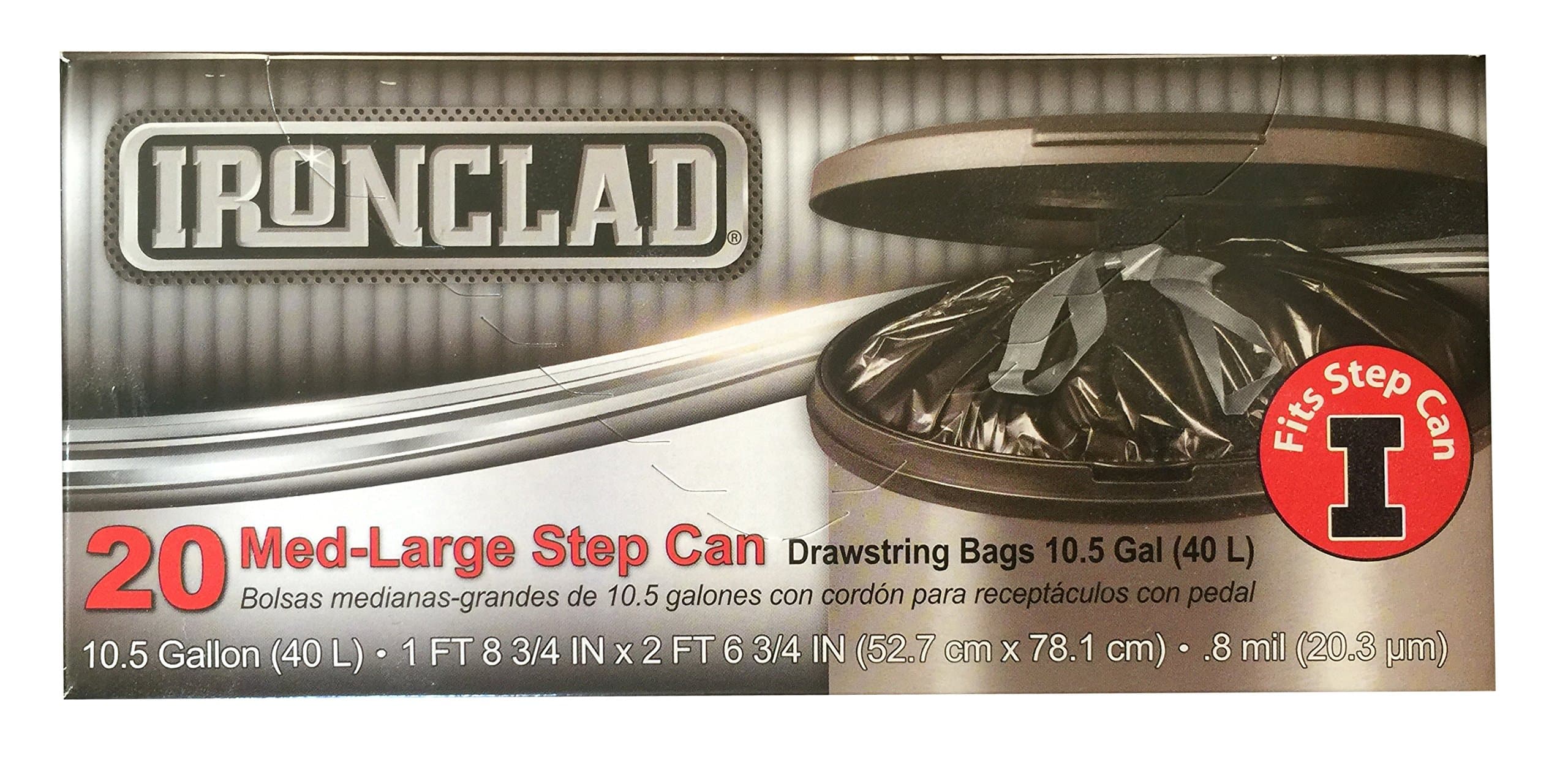 Ironclad Drawstring Med-large Step Can Trash Bags (10.5 Gal / 40L) Size I, 20 Count