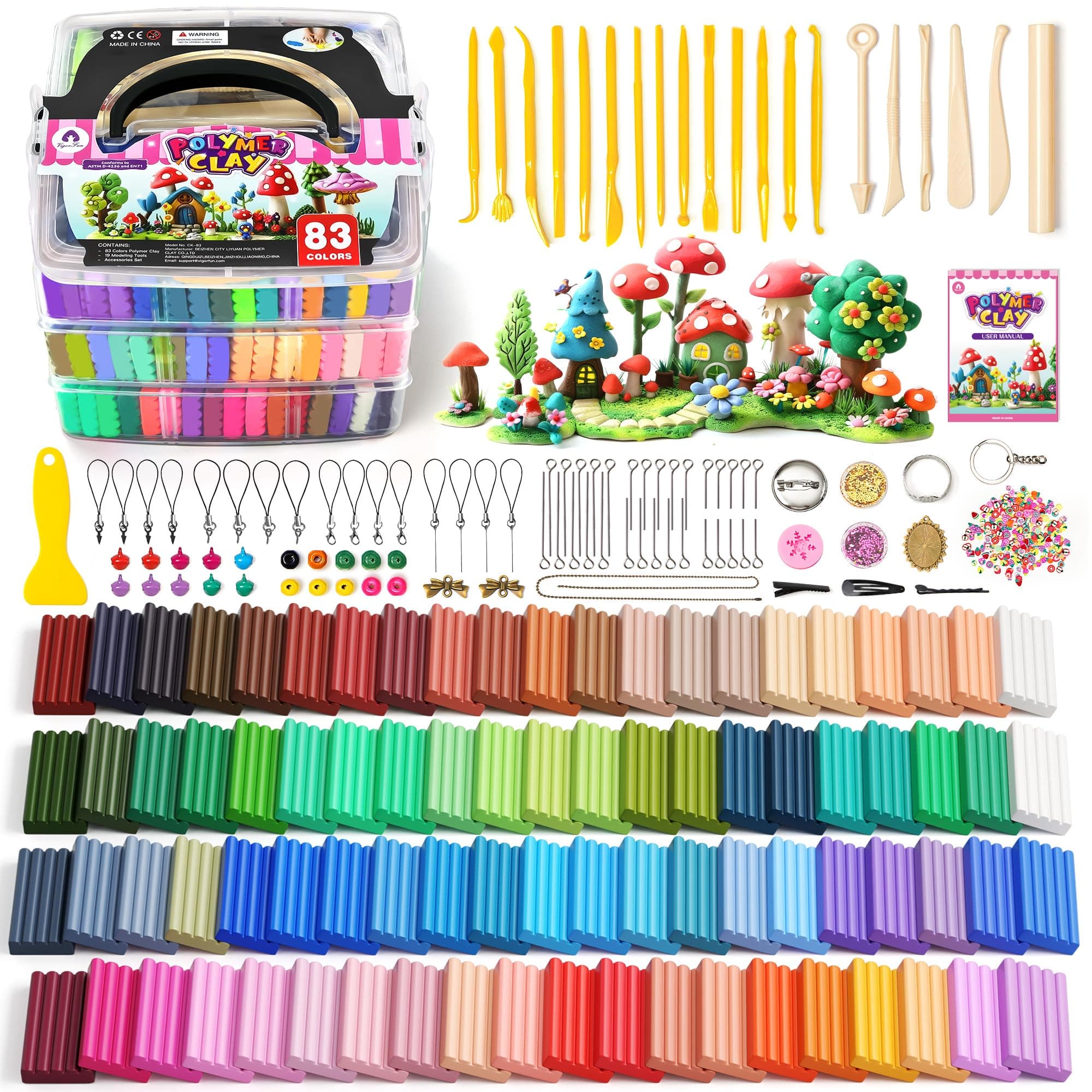 VigorFun194 PCS Polymer Clay Kit with Sculpting Tools and Accessories, 83 Colors Non-Toxic Modeling Clay for Kids, DIY Oven Bake Clay, Arts and Crafts Gift Set for Kids Adults and Beginners