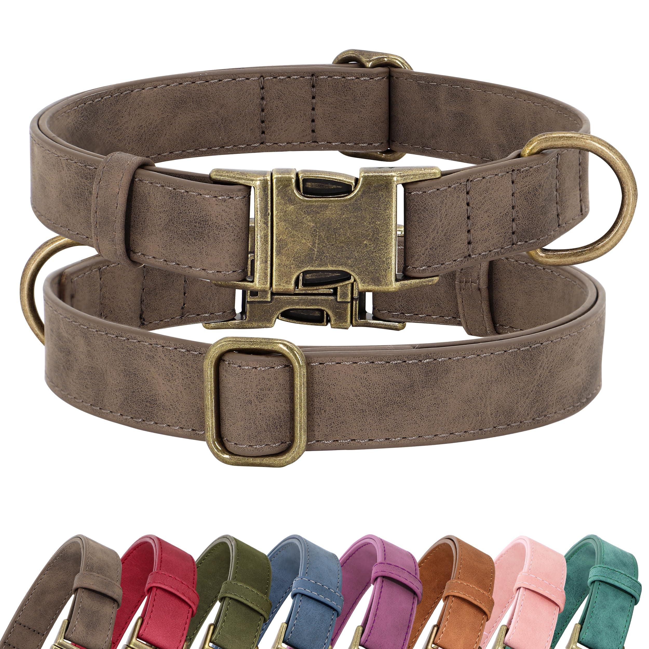 Didog Soft PU Leather Dog Collar, Stylish Quick Released Dog Collars for Medium Dogs, Easy Clean Adjustable Pet Collar for Daily Walking, Brown, M Fit 14-18" Neck