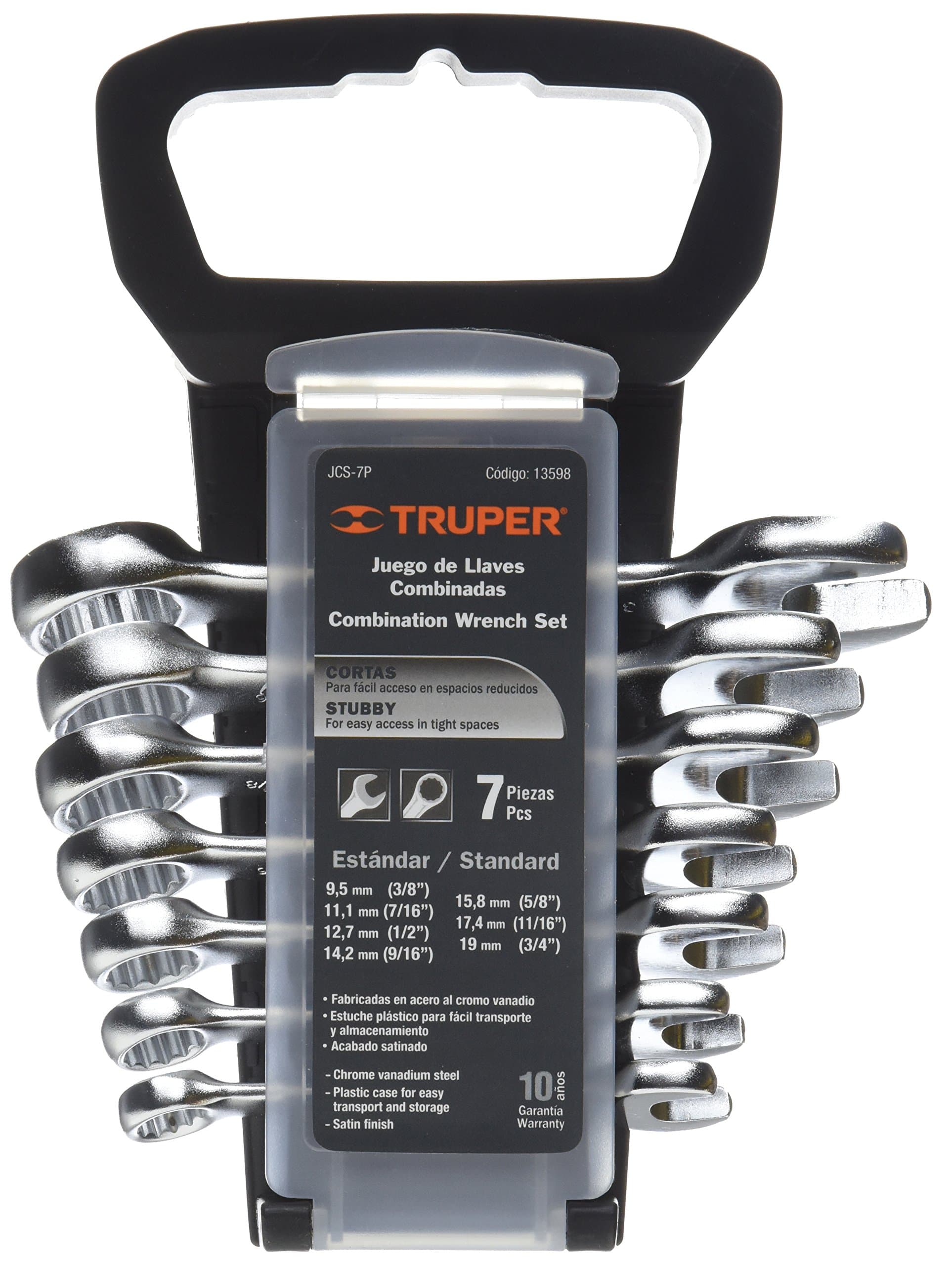 TRUPER JCS-7P 7-Pc Stubby Combination Wrench Sets, Satin Finish