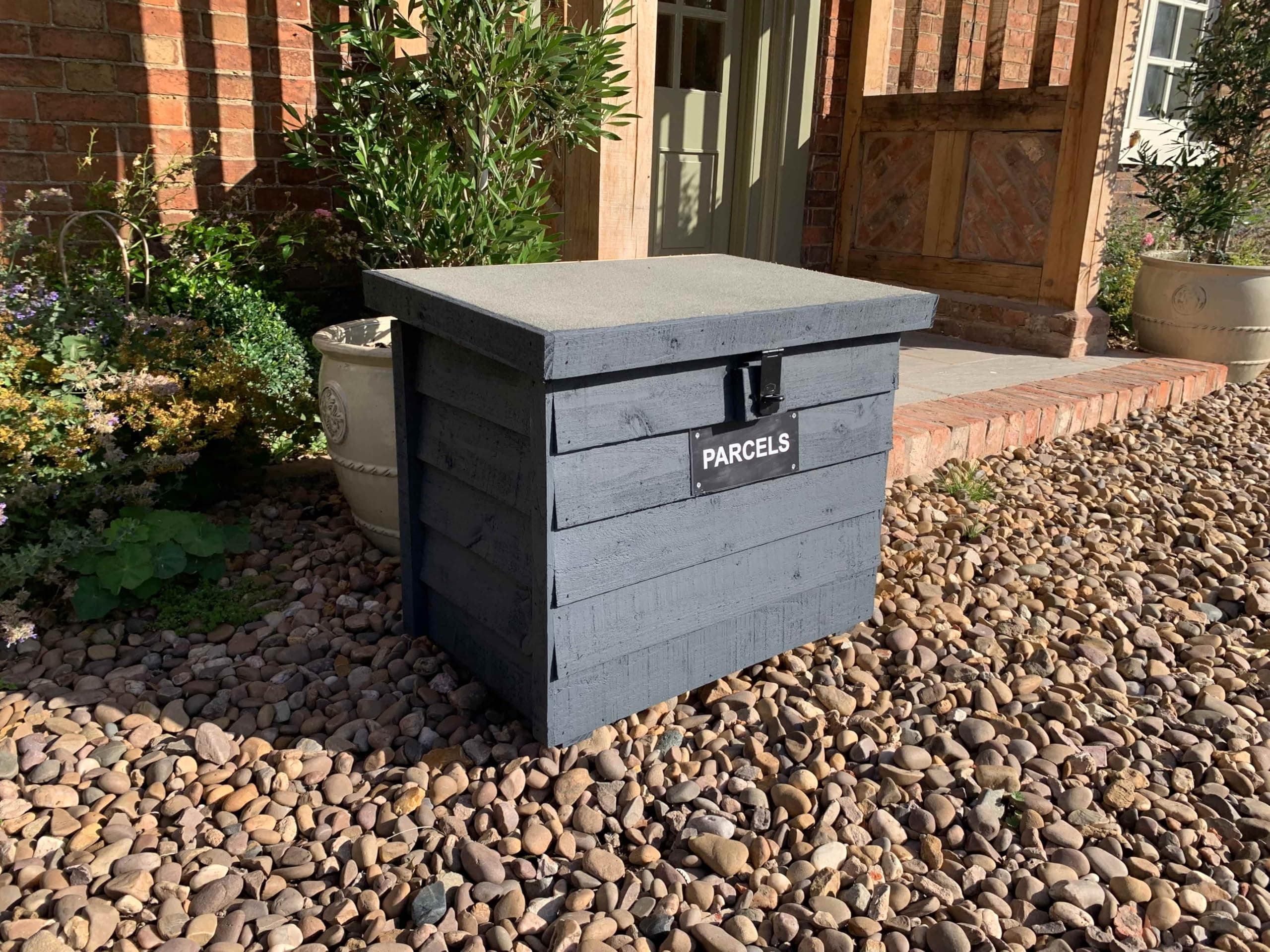 Lockable Parcel Delivery Box painted Dark Grey, Garden Store, Muddy Shoes Boots Wellingtons Storage, Log Store, Grocery Delivery Box - Delivered Fully Assembled