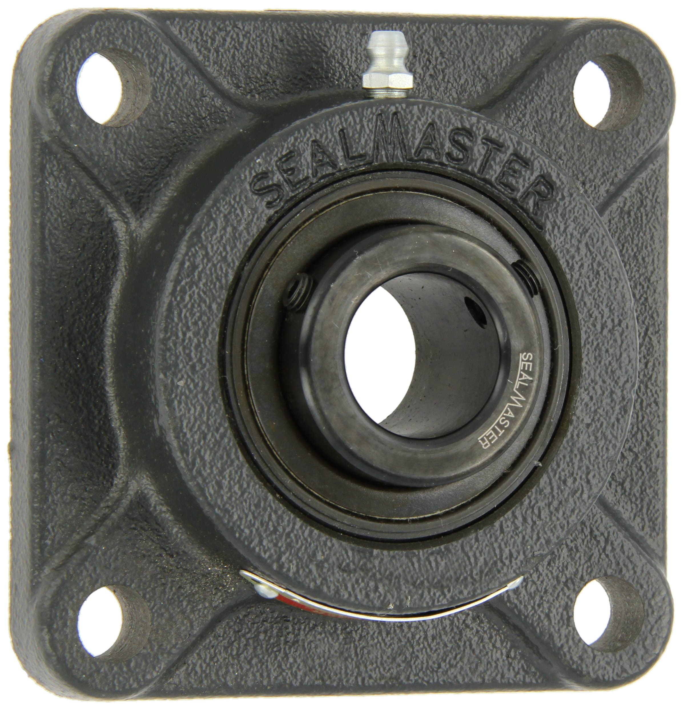 Sealmaster MSF-28 Medium Duty Flange Unit, 4 Bolt, Regreasable, Felt Seals, Setscrew Locking Collar, Cast Iron Housing, 1-3/4" Bore, 5-5/8" Overall Length, 4-3/8" Bolt Hole Spacing Width, 9/16" Flange Height, ±2 Degrees Misalignment Angle