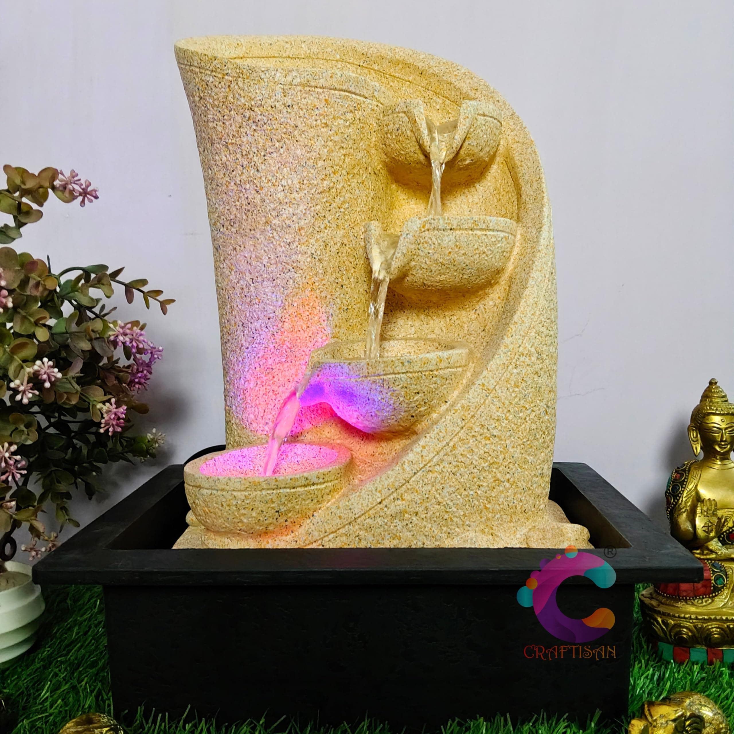 Three Step Decorative Table Top Water Fountain for Home Décor/Office/Indoor & Outdoor/Garden/Puja Room/Vaastu (Spiral C-016)