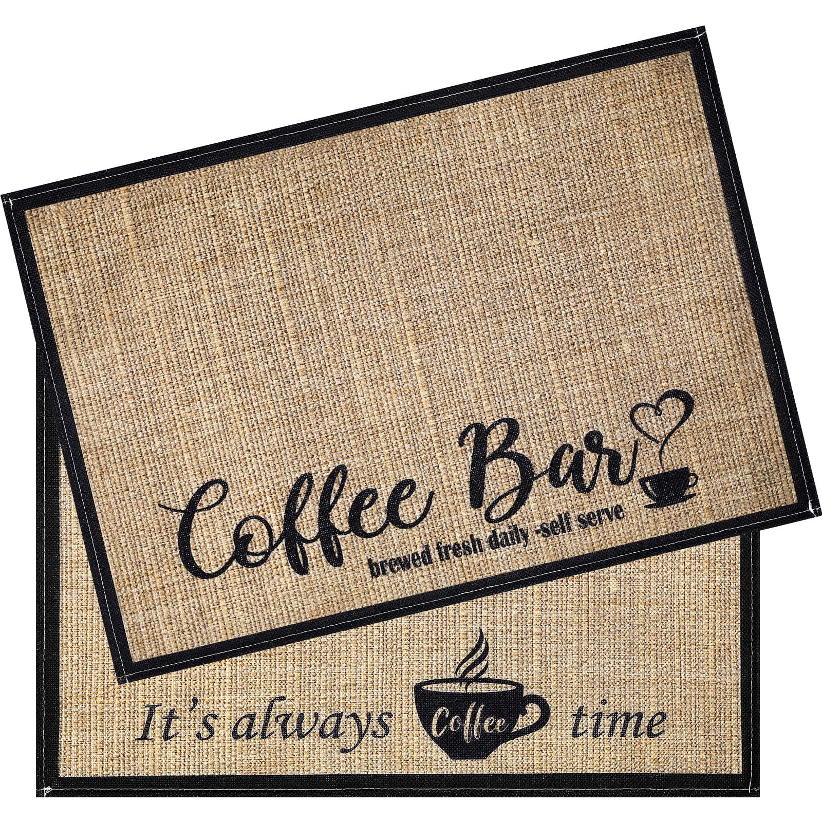 Cunhill 2 Pieces Brown Burlap Rectangular Coffee Bar Placemats, 20 x 14 Inch, Set of 2