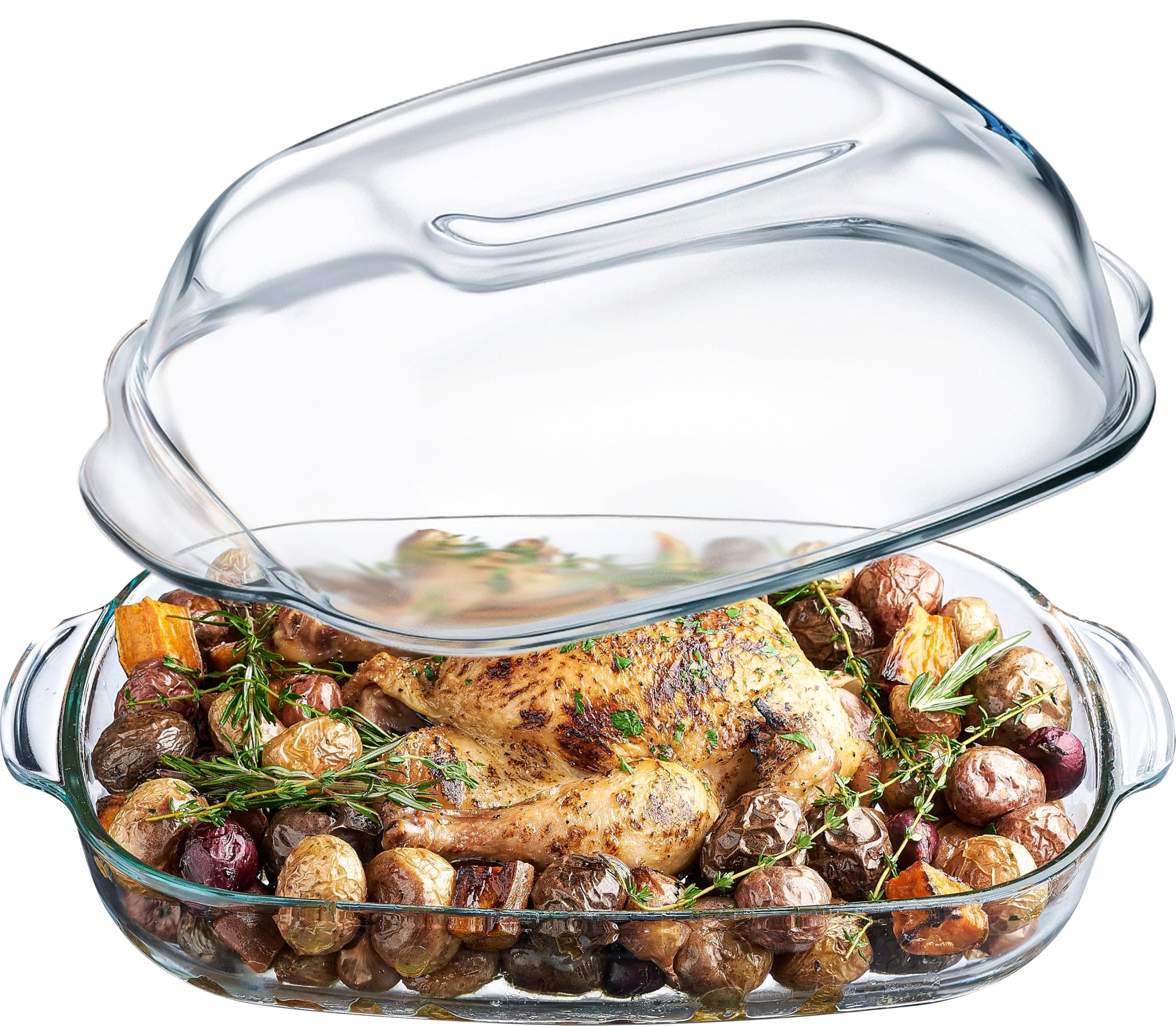 Casserole Dish For Oven, 8 Quart Glass Baking Dish With High Lid Set, Microwave, Oven, and Dishwasher Safe Cookware, Borosilicate Glassware, Large Baking Dish