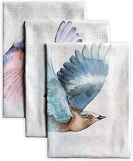 Maison d' Hermine Kitchen Towels Set of 3 100% Cotton 27.50" x 20" Reusable Cloth Tea Dish Towels Absorbent with Hanging Loop for Kitchen Easter Decorations Spring/Summer (Flying Birds)