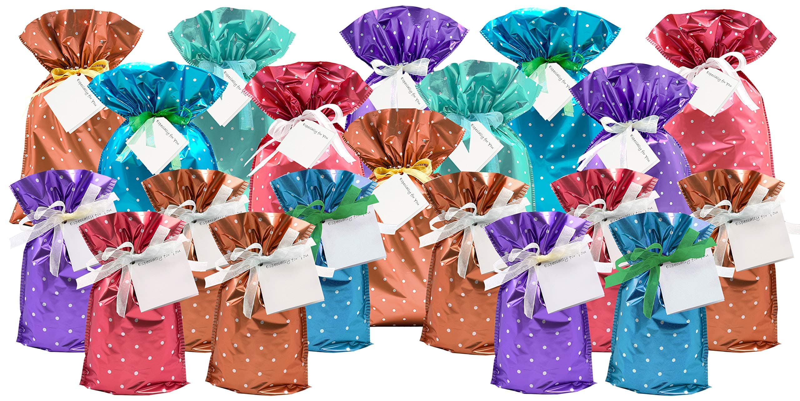 GiftMate Original 40pc Polka Dots Drawstring Gift Bag Set (20 Gift Bags and 20 Gift Tags)