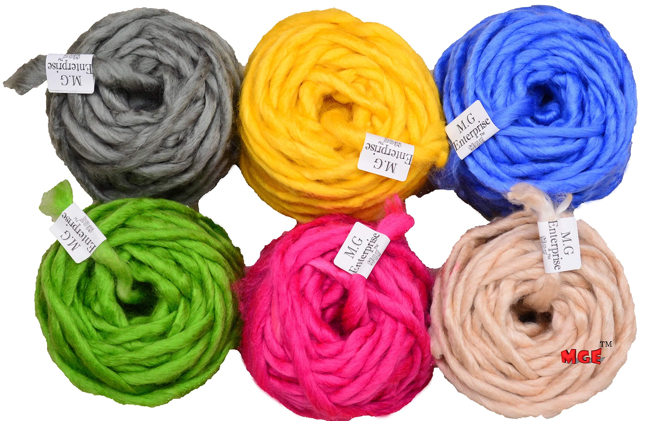 M.G Enterprise Chunky Soft Wool Roving Big Spinning Hand Knitting Thread Thick Crochet Yarn (25 gm Each) -Combo of 6 Pieces
