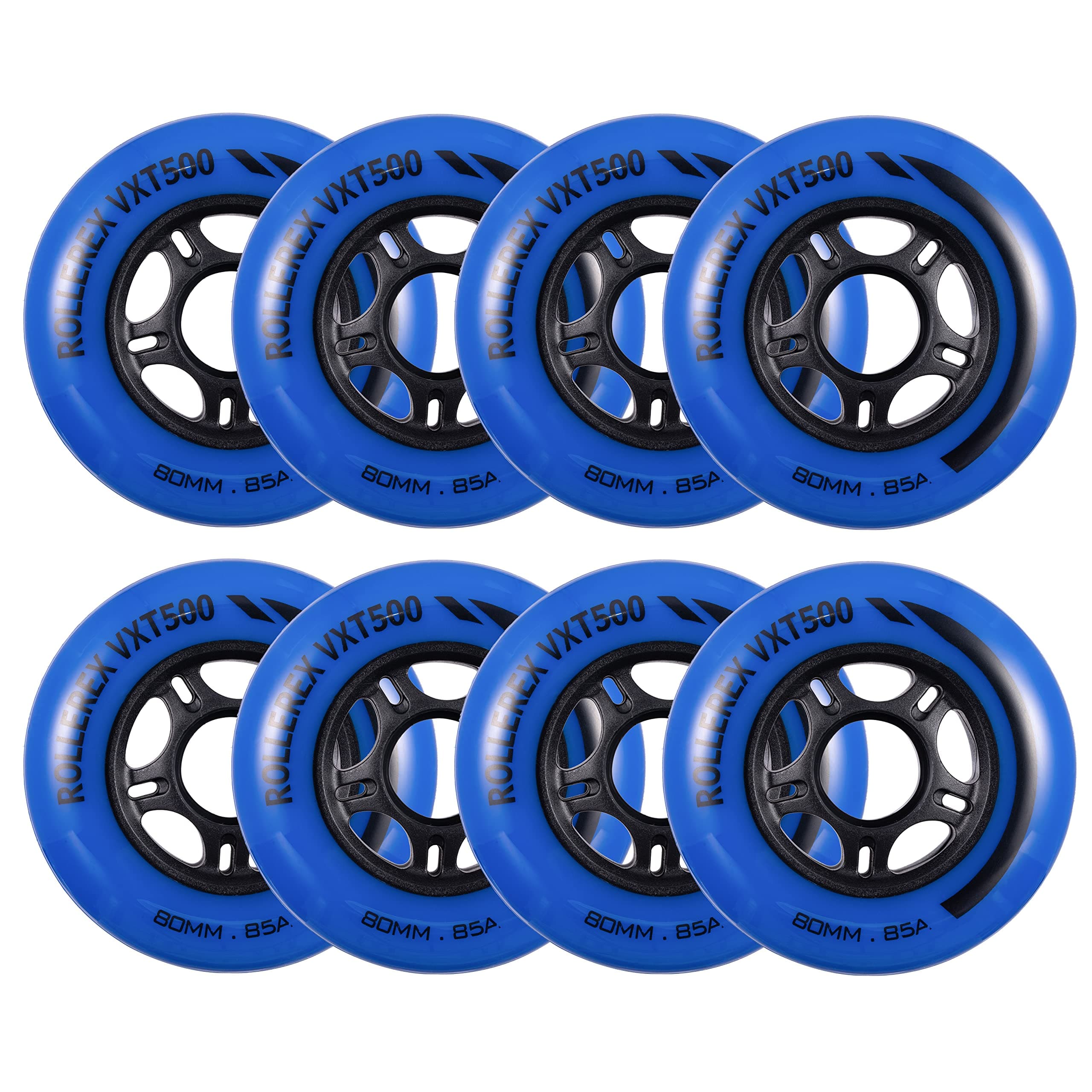 Rollerex VXT500 Inline Skate Wheels (8-Pack) (Various Size & Color Options Available) -Indoor Outdoor- Intended for Roller Blade Wheel Replacement