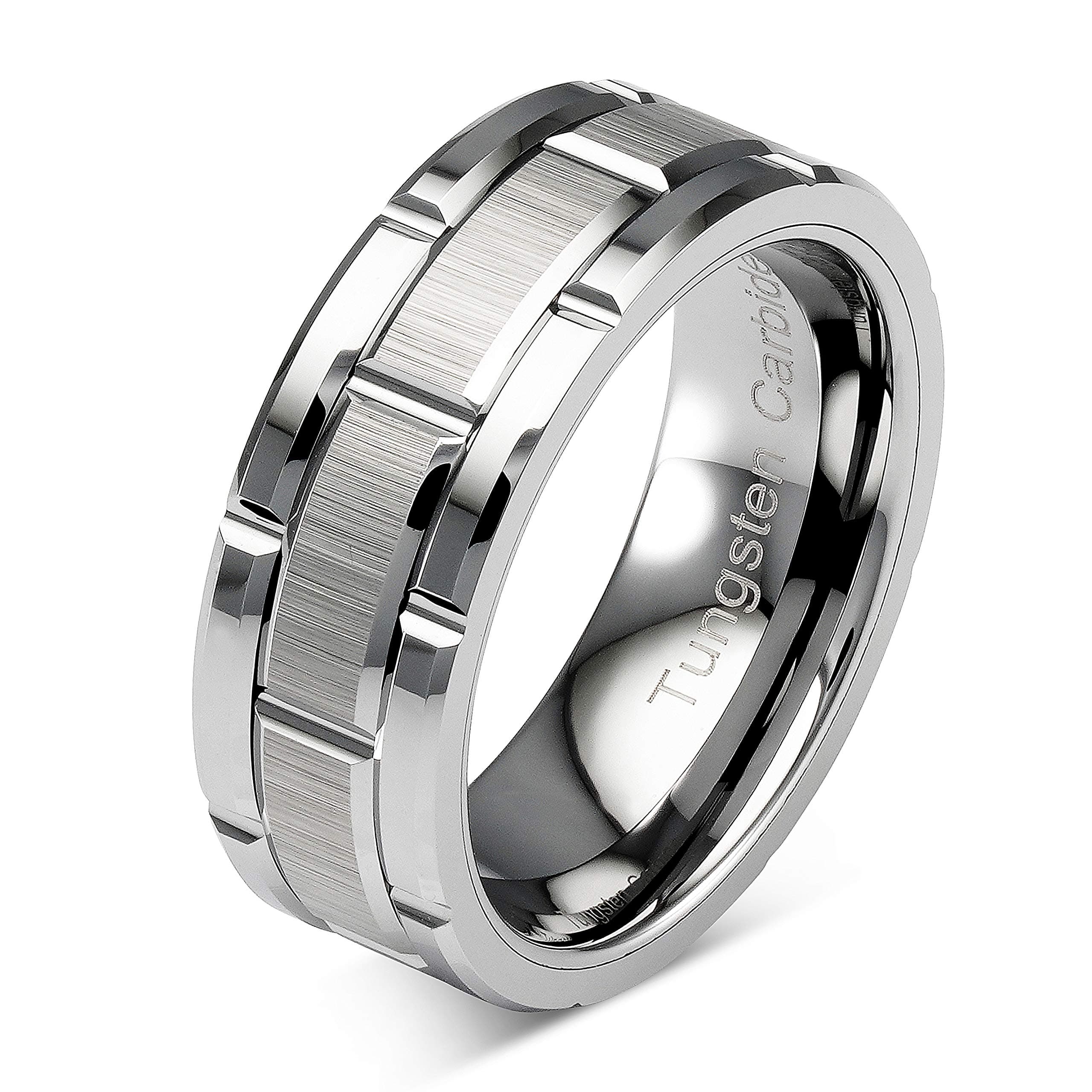 Tungsten Rings For Men Wedding Band Silver Brick Pattern Brushed Engagement Promise Size 6-16