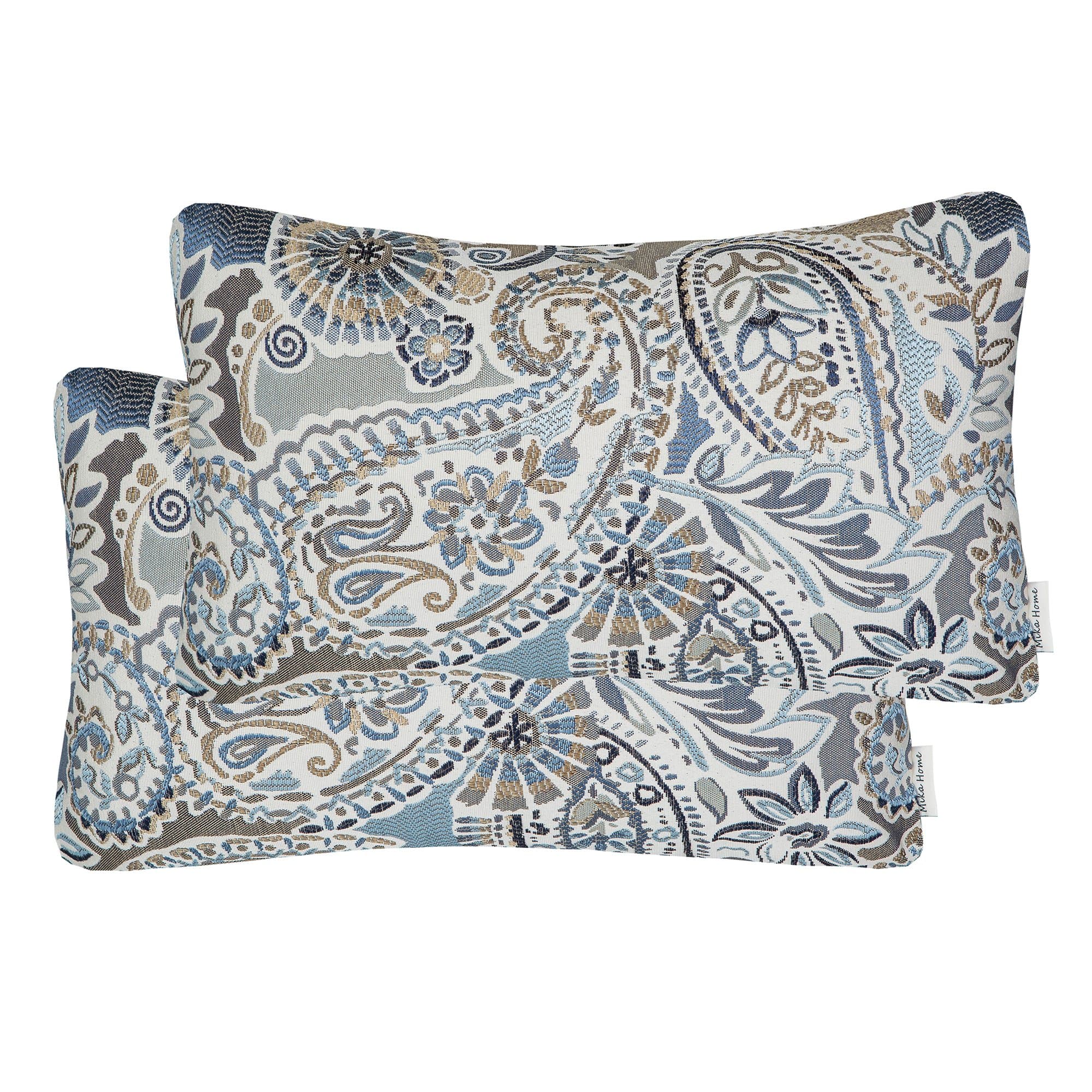 Mika Home Pack of 2 Oblong Rectangular Throw Pillow Cover Cushion Cases for Sofa Couch Chair,Paisley Pattern,12x20 Inches,Blue Brown Cream Multicolor