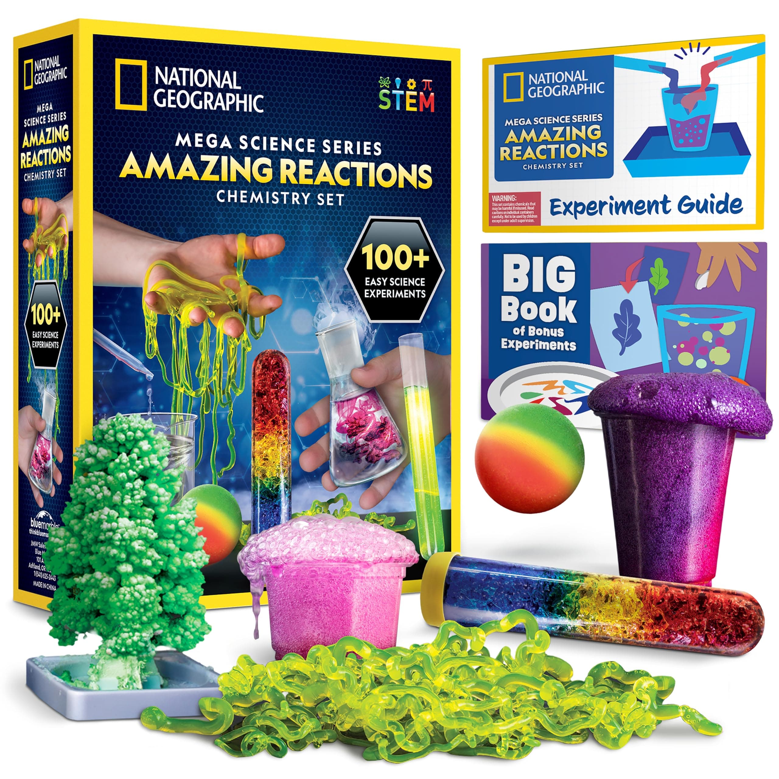 Blue Marble - Mega Chemistry Kit with Over 15 Science Experiments, Make Glowing Worms, a Crystal Tree, Fizzy Solutions, and More, Great STEM Gift for Girls and Boys