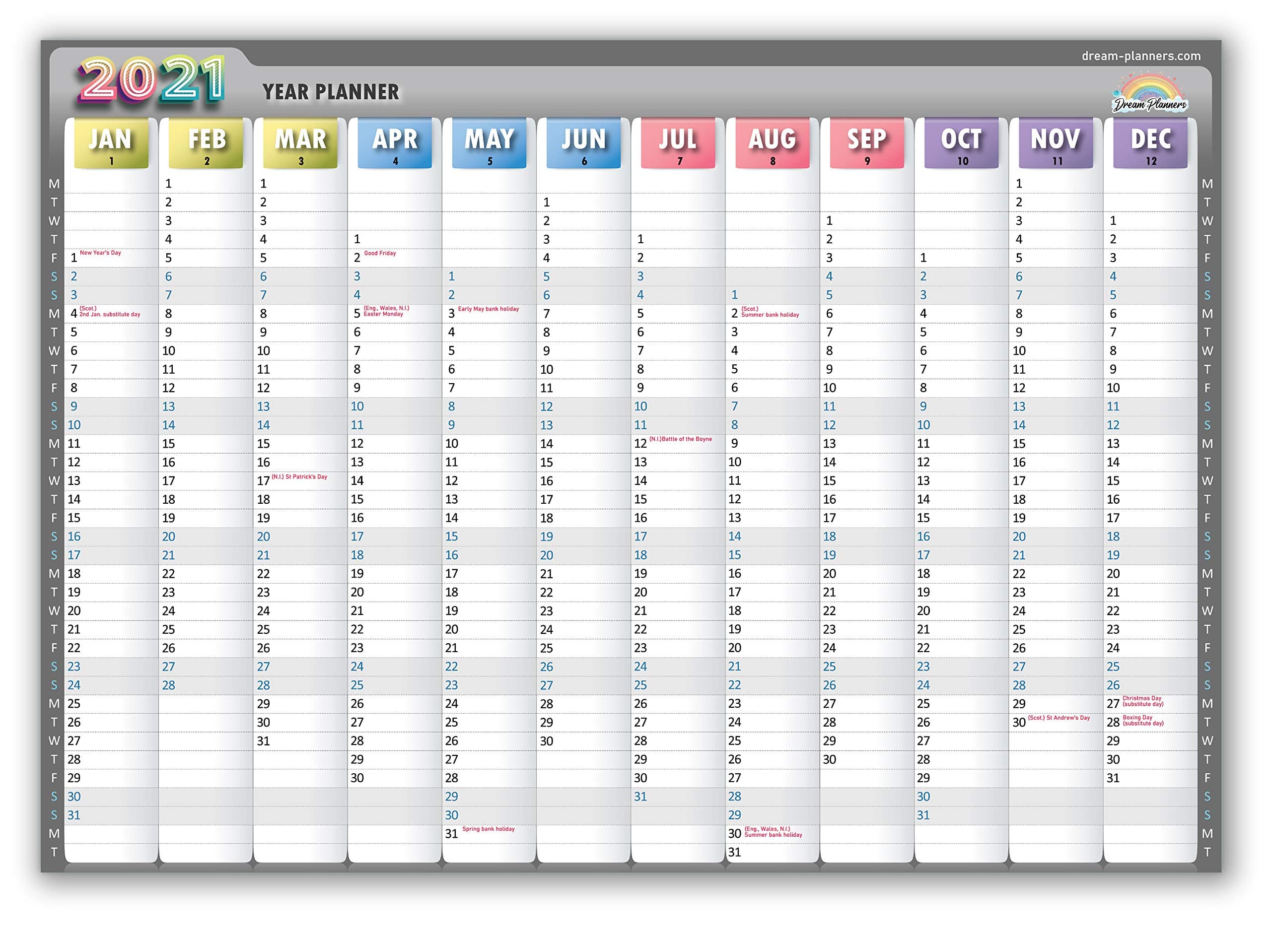 Wall Planner 2021 in Large A1 Size (84 x 59 cm) | 12 Months of 2021 Wall Planner by planners4winners | Laminated Finish, Includes 8 Mount Stickers (no Markers)