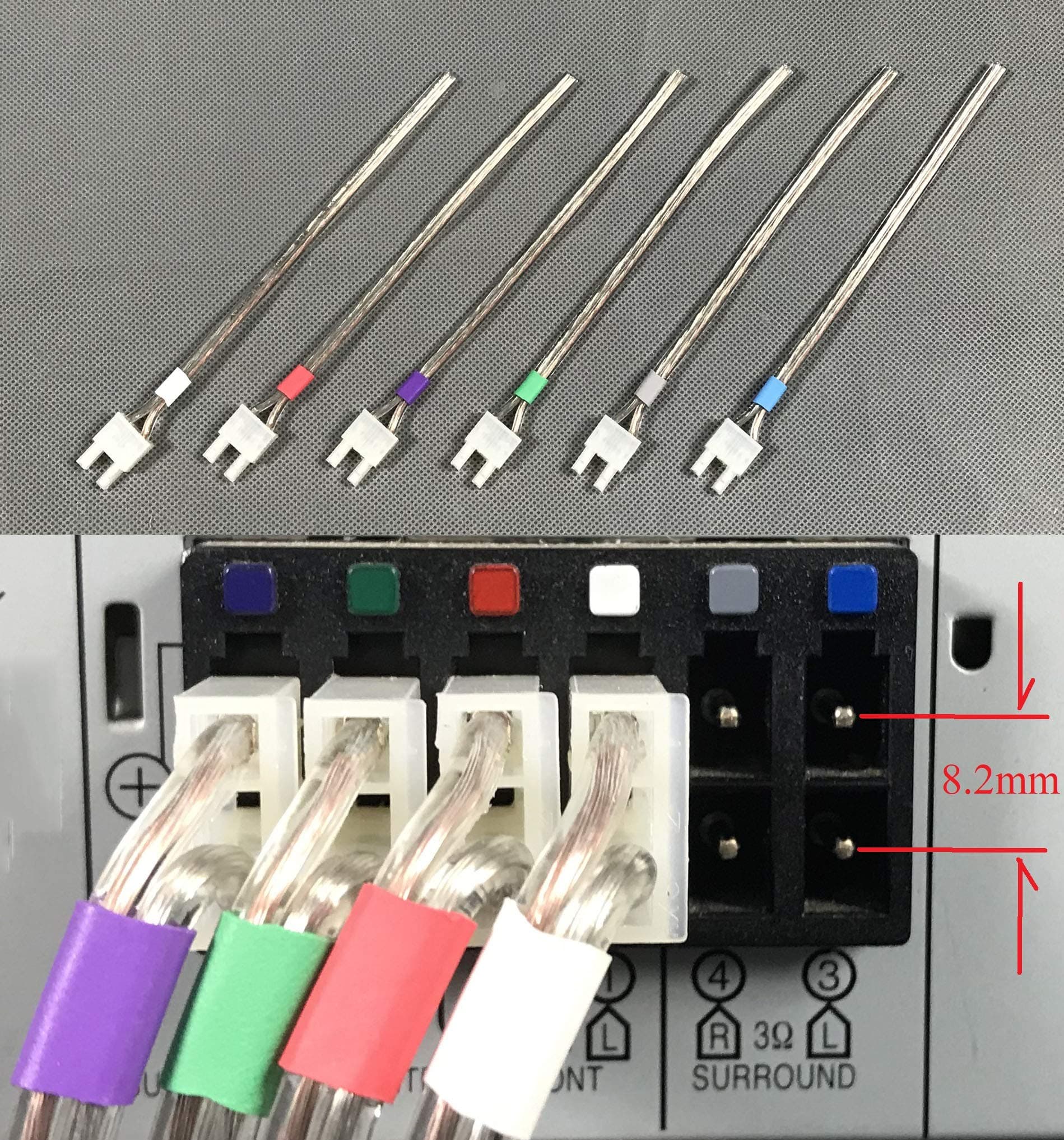 8.2mm Speaker Wire Connectors(Plugs) for Select Old Panasonic DVD/Blu-ray Home Theater Systems; 6 PCs, 6 inch/Each for DIY; Color Coded;
