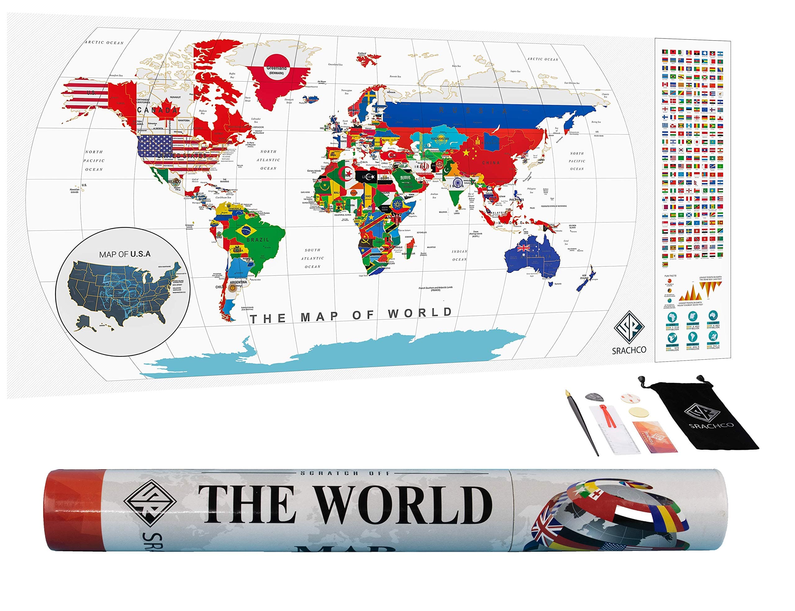 Premium Quality Scratch Off Map - 36.4" x17" - Premium Quality Scratch Off Map - Premium Scratch Off Map of The United States World Map Poster - Cool Posters Make Best Gifts for Travelers'