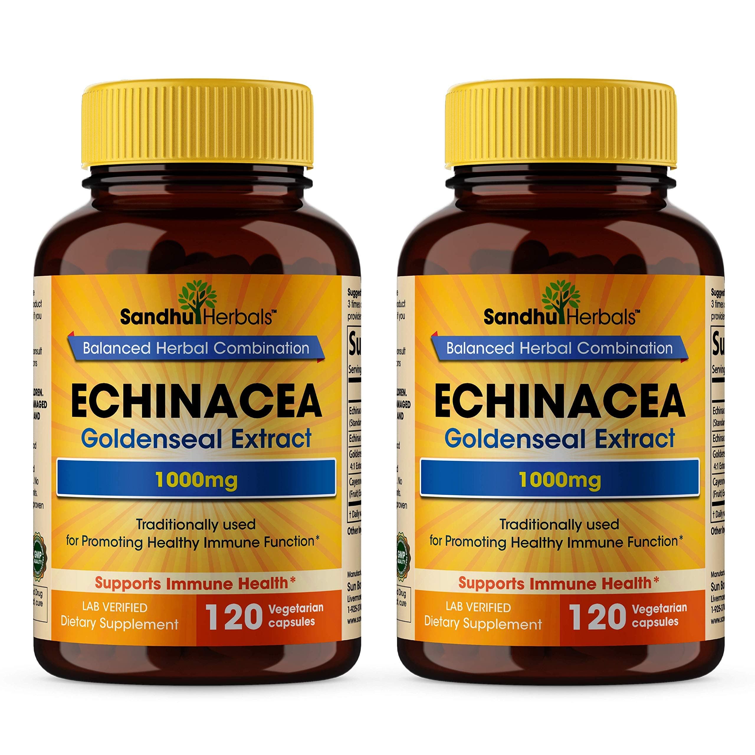 Echinacea Goldenseal, 1000mg per Serving, Immune System Support 120 Capsules -2 Pack