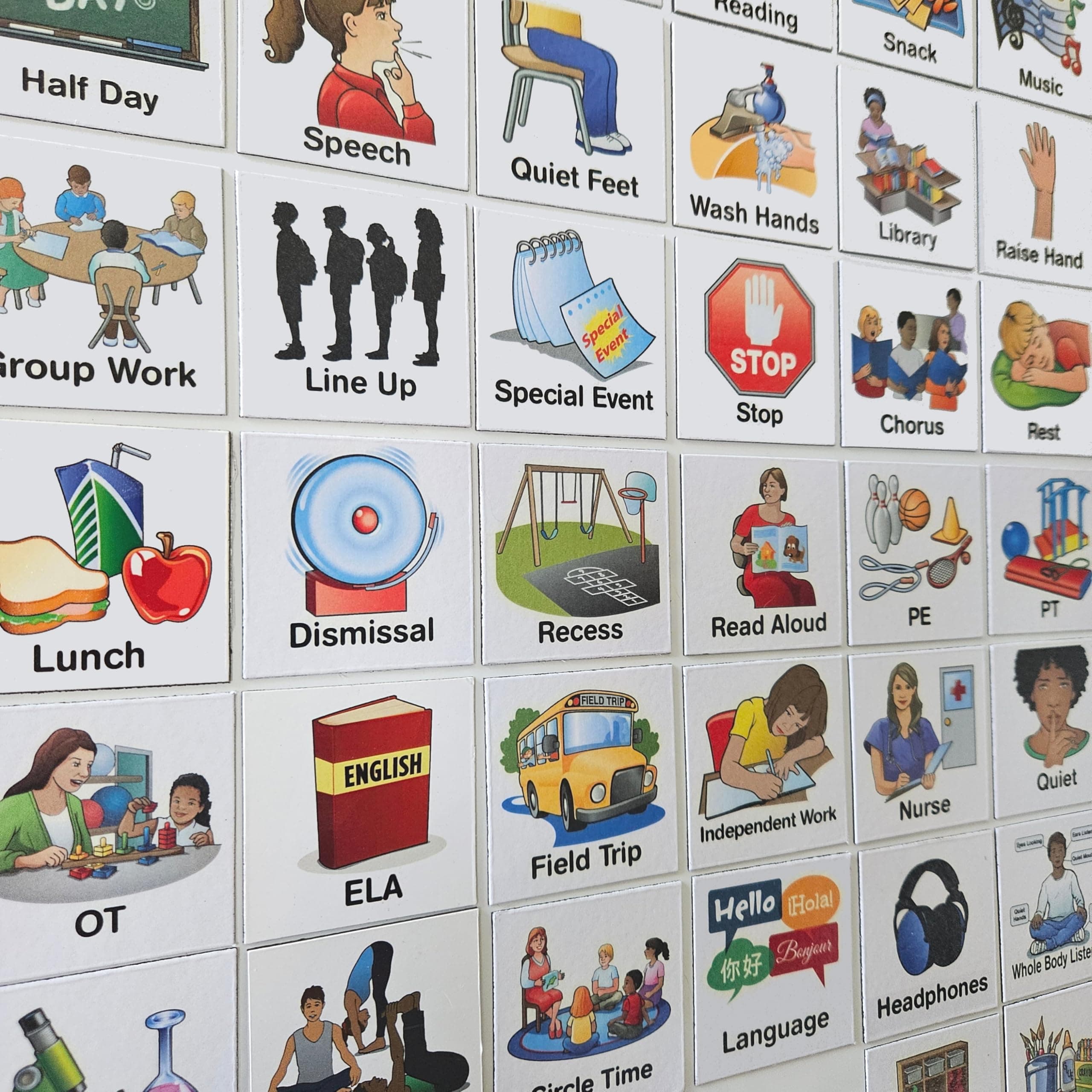 Visual Schedule Magnets: 87pc School Collection for Special Education and Preschool Student Support: Contains 66 (2x2) School-Themed Icons +21 Headings Available in English & Spanish