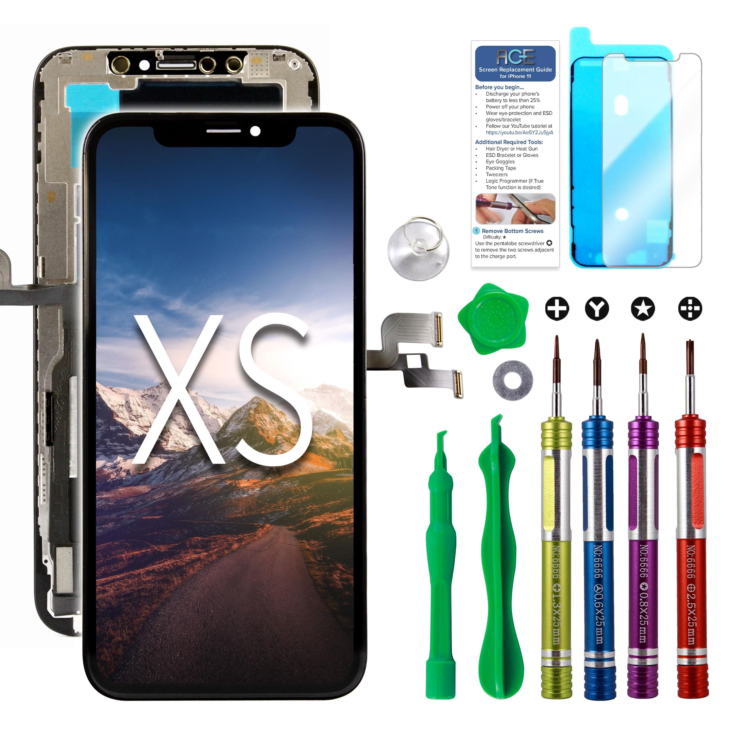 Ace Tech CellularCompatible with iPhone Xs LCD Screen Replacement 5.8 inch (Model A1920, A2097, A2098,A2099, A2100) LCD Touch Screen Display Digitizer Repair Kit Assembly with Complete Repair Tools