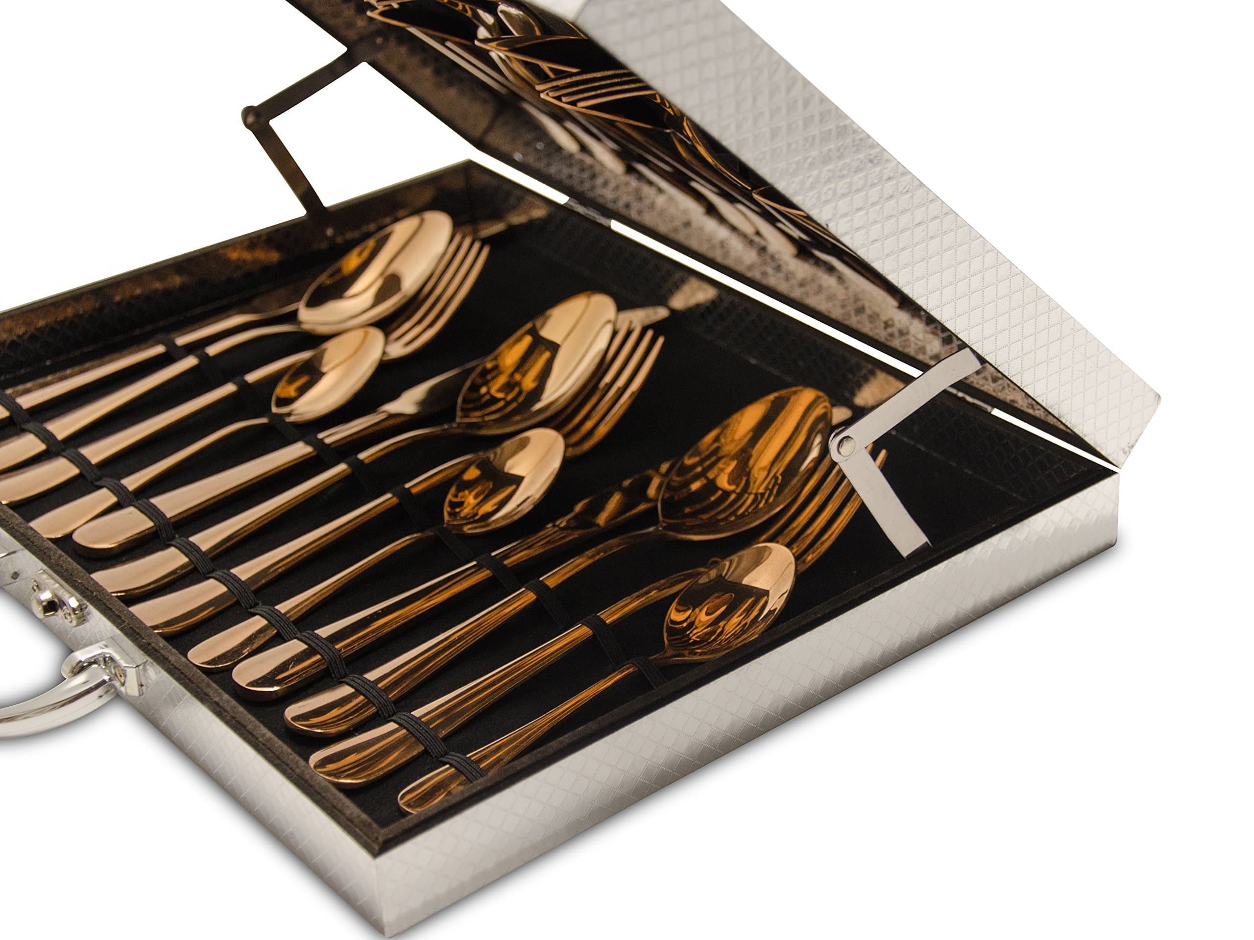 High-grade Flatware Set in Gift Box Rose Gold Stainless Steel Plated Dinnerware (24 Piece Fork Knife Spoon Set) Mirror Polishing Cutlery