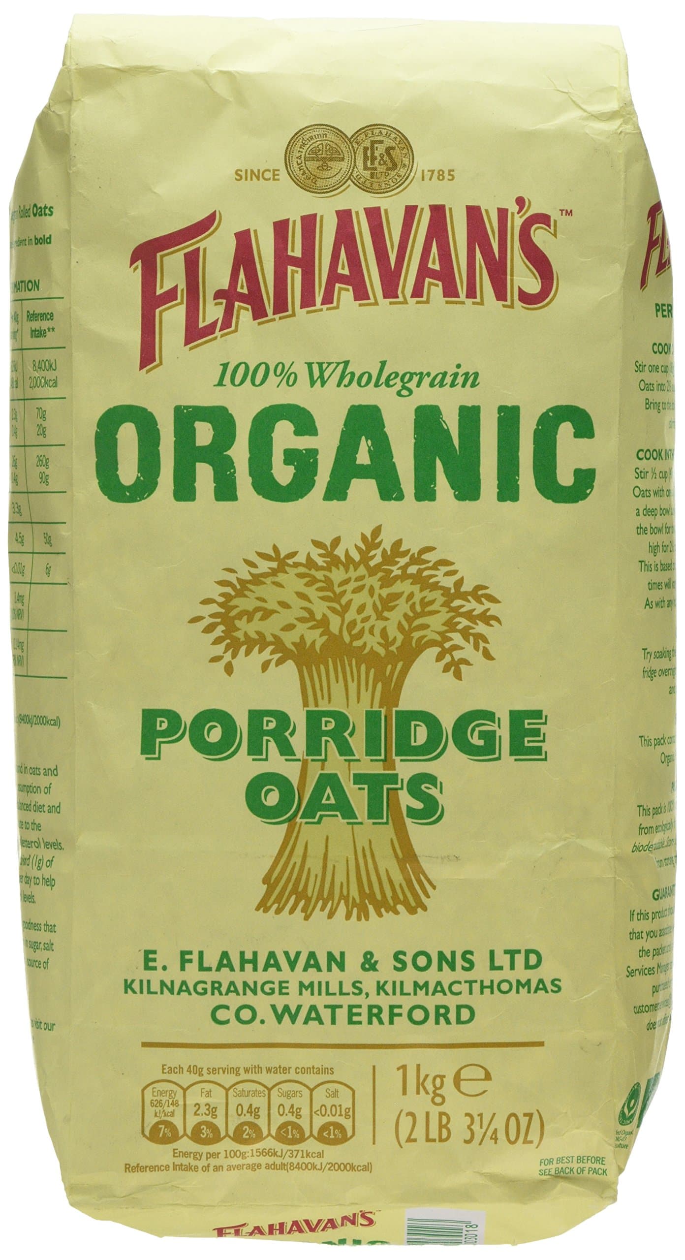 Flahavans Organic Oats, 1 kg