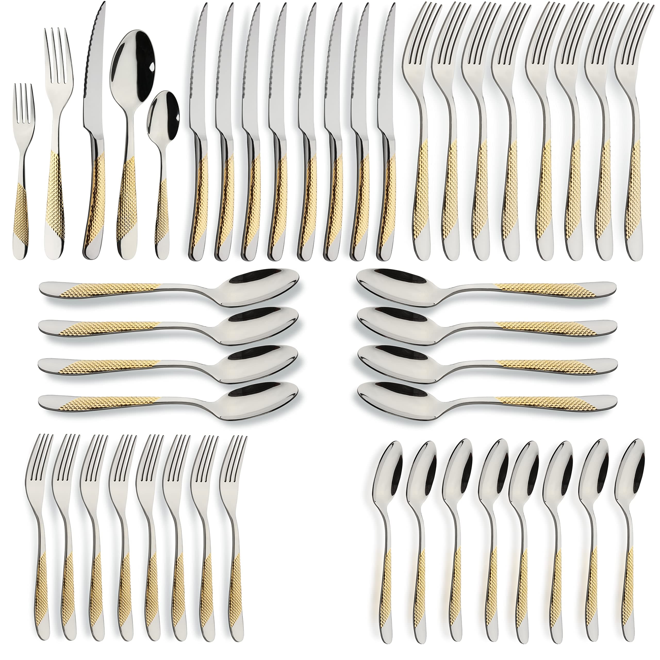 40-Piece Gold Silverware Set Stainless Steel Flatware Set Service for 8 Kitchen Cutlery Utensils Includes Knives Spoons Forks For Home Kitchen Hotel
