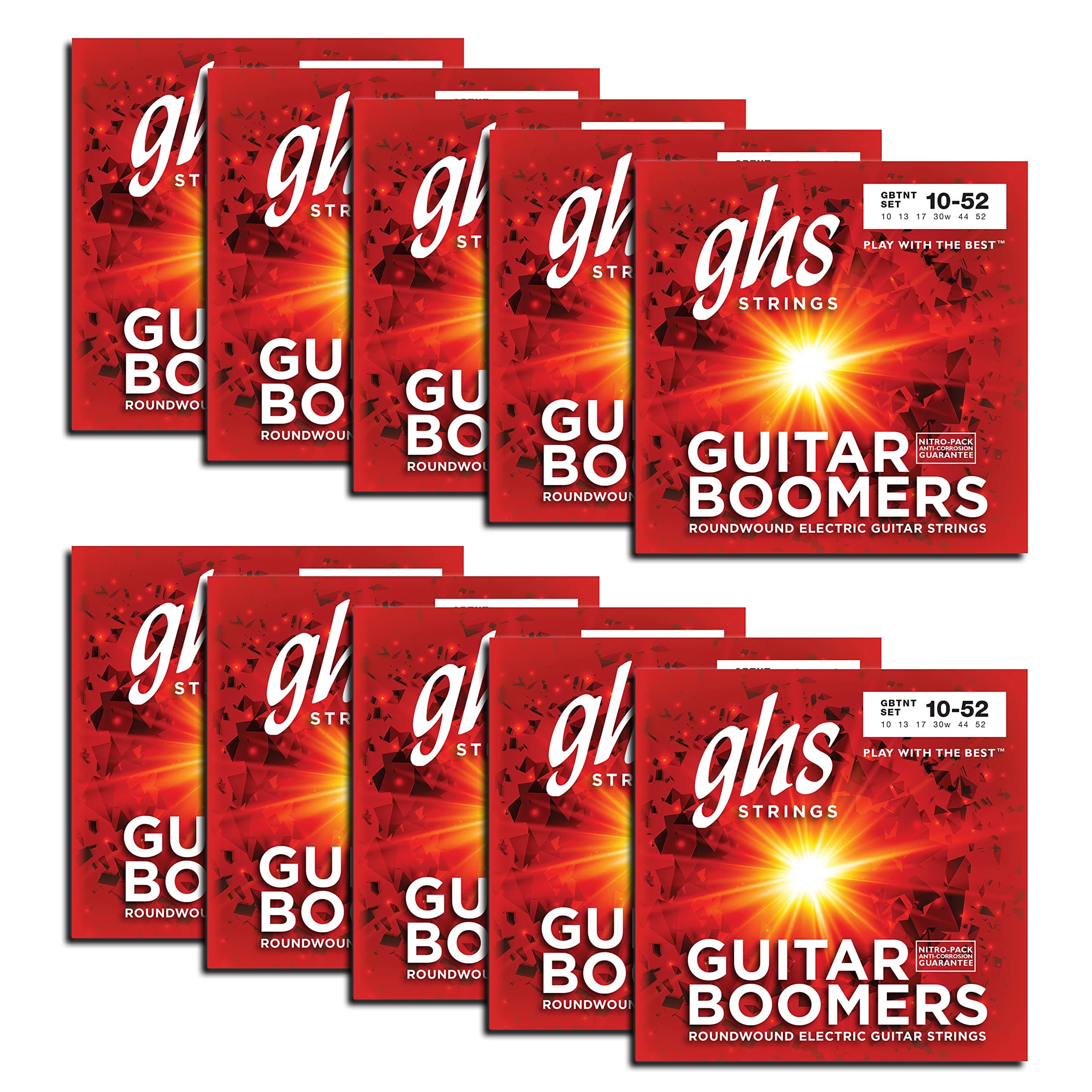 Ghs Strings - GBTNT-10 SET Electric Guitar Strings - Guitar Boomers Nickel-Plated Steel Thin & Thick 10-52 (Pack of 10)