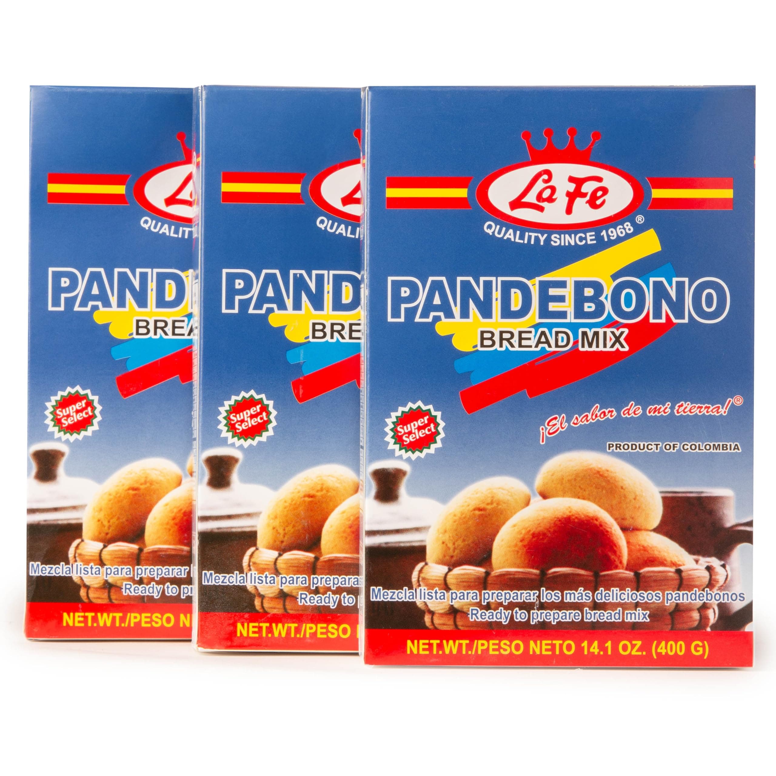 La Fe Pan de Bono Bread Mix 14oz - 3 Pack - Colombian Cheese Bread Mix from Cassava Flour & Corn Meal - Corn & Harina de Yuca Mix - Buñuelos Colombianos