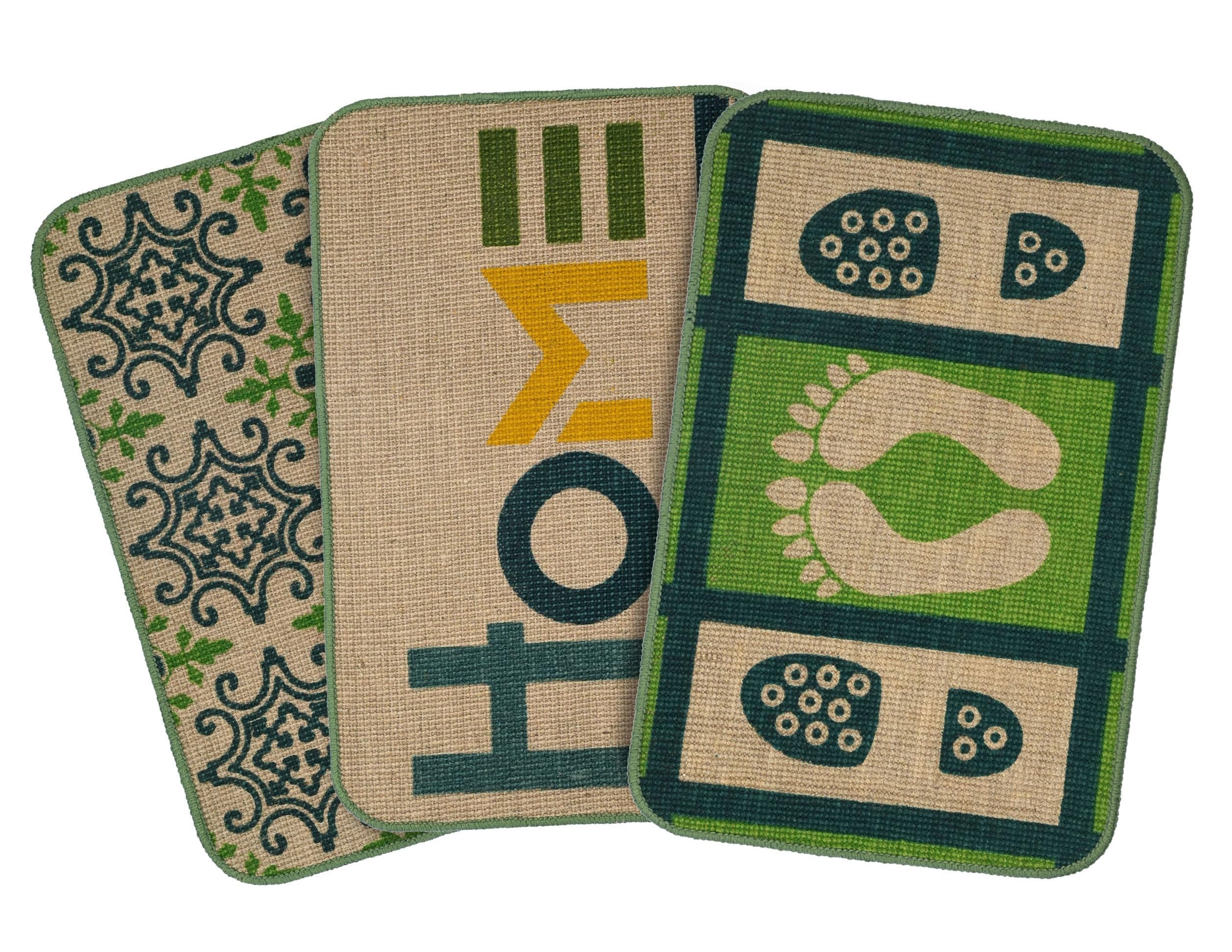 Jute Printed Rectangular Doormat, Set of 3 | Durable Doormat for Home/Kitchen/Lobby/Outdoor | Living Room Rug for Entrance Door (Green, 40x60 cm)