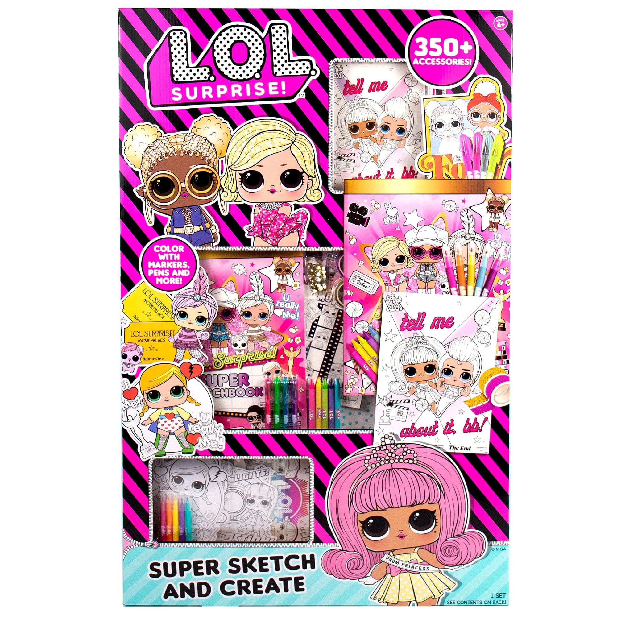 Double Feature Super Sketch & Create, 350+ Piece Art Activity Set, Includes Coloring Pages, Crayons, Gel Pens, Markers by Horizon Group USA