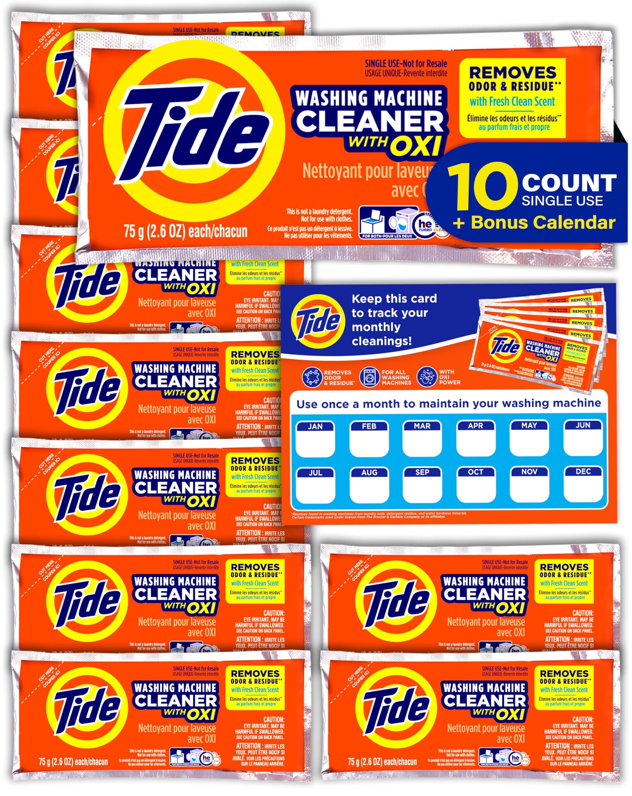 Washing Machine Cleaner for Front and Top Loader Washer Machines, 10ct Box + Monthly Calendar (Packaging May Vary)