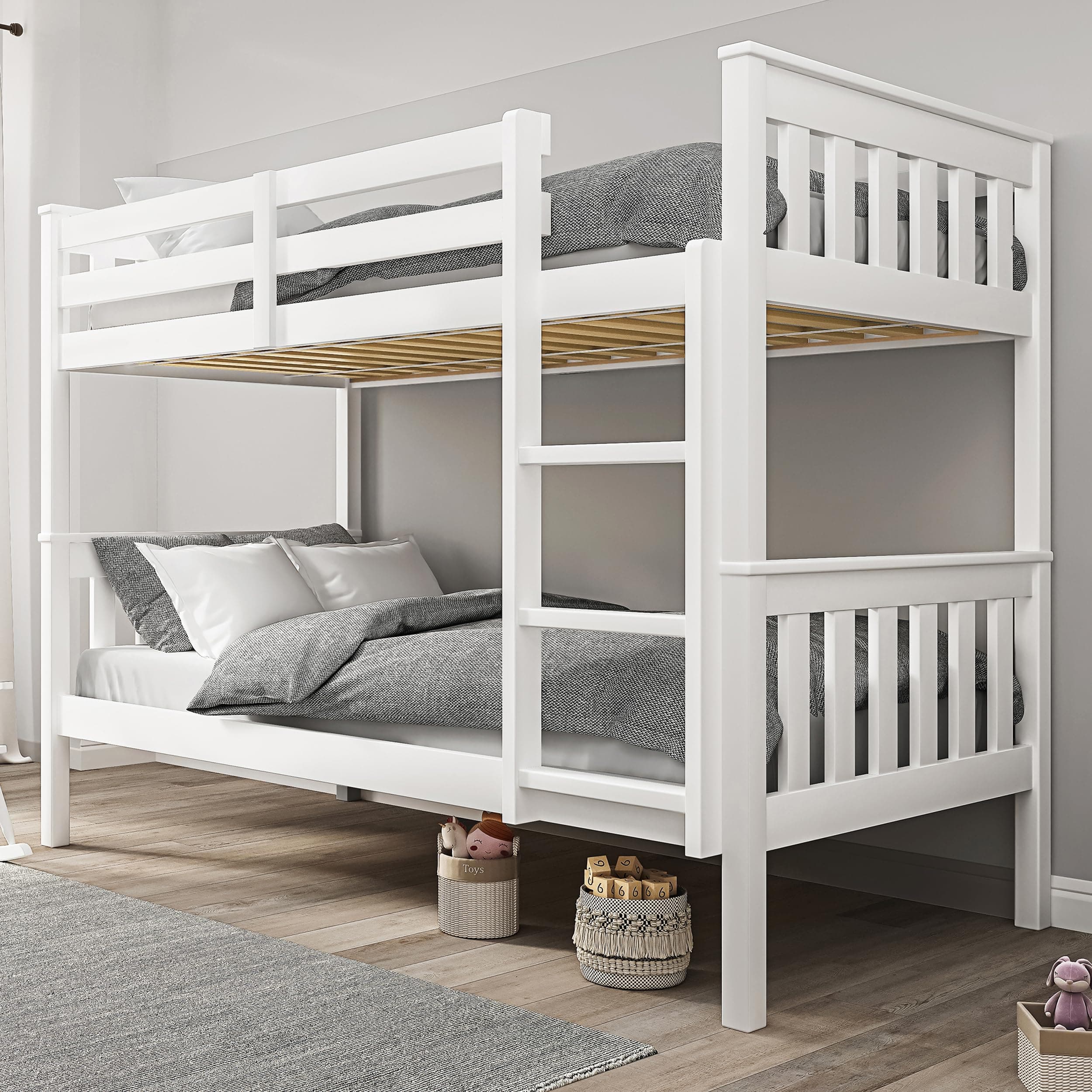 Blisswood Double Bunk Bed, 3ft Single Bed Frame with Ladder, Extra Strong & Durable, Wooden Kids bunk beds, Twin Sleeper for Kids, Children, Adults, Double Bed Frame With Under Bed Storage (White)