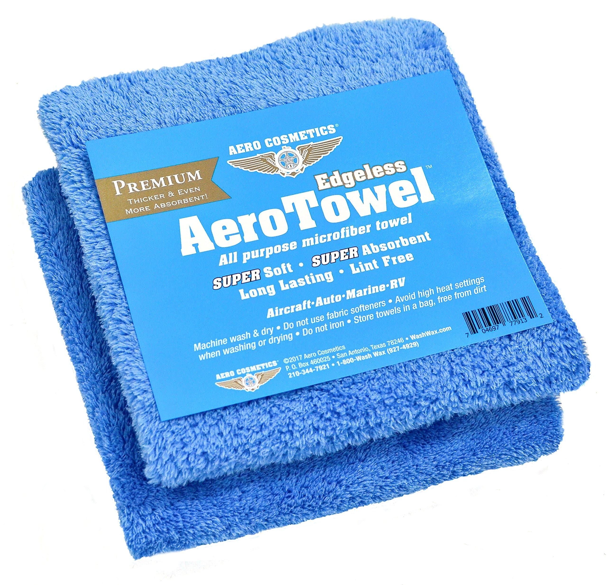 Aero Cosmetics Premium Edgeless Microfiber Towels (2-Pack) Super Soft, Super Absorbent, Long Lasting, Lint Free for waterless car wash and Wet Washing!