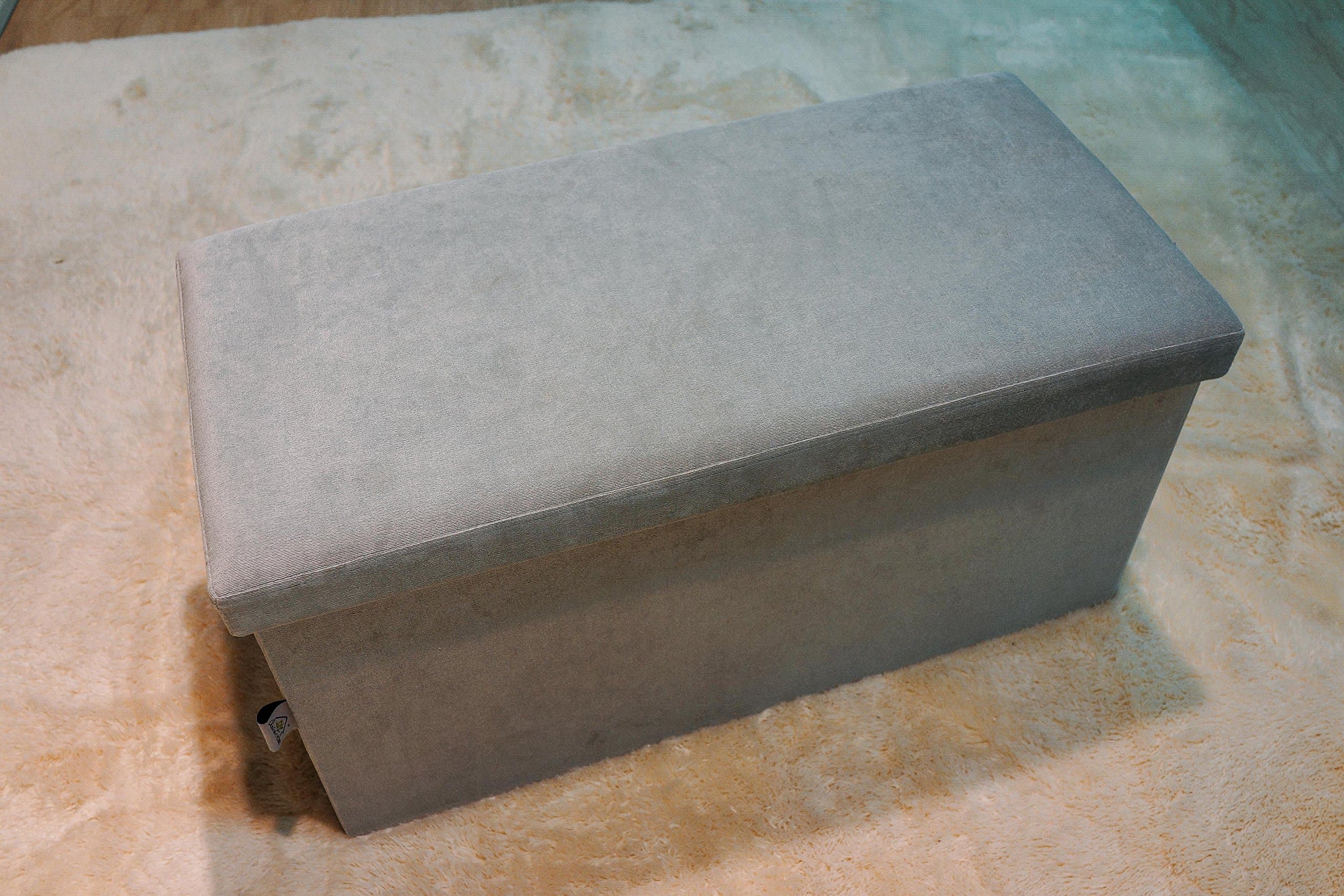 Ointime Storage Strong and Sturdy Ottoman Bench Corduroy Foldable Quick and Easy Assembly Silver Grey Footstool 30x15x15'' Toy and Shoe Chest Versatial Space-Saving
