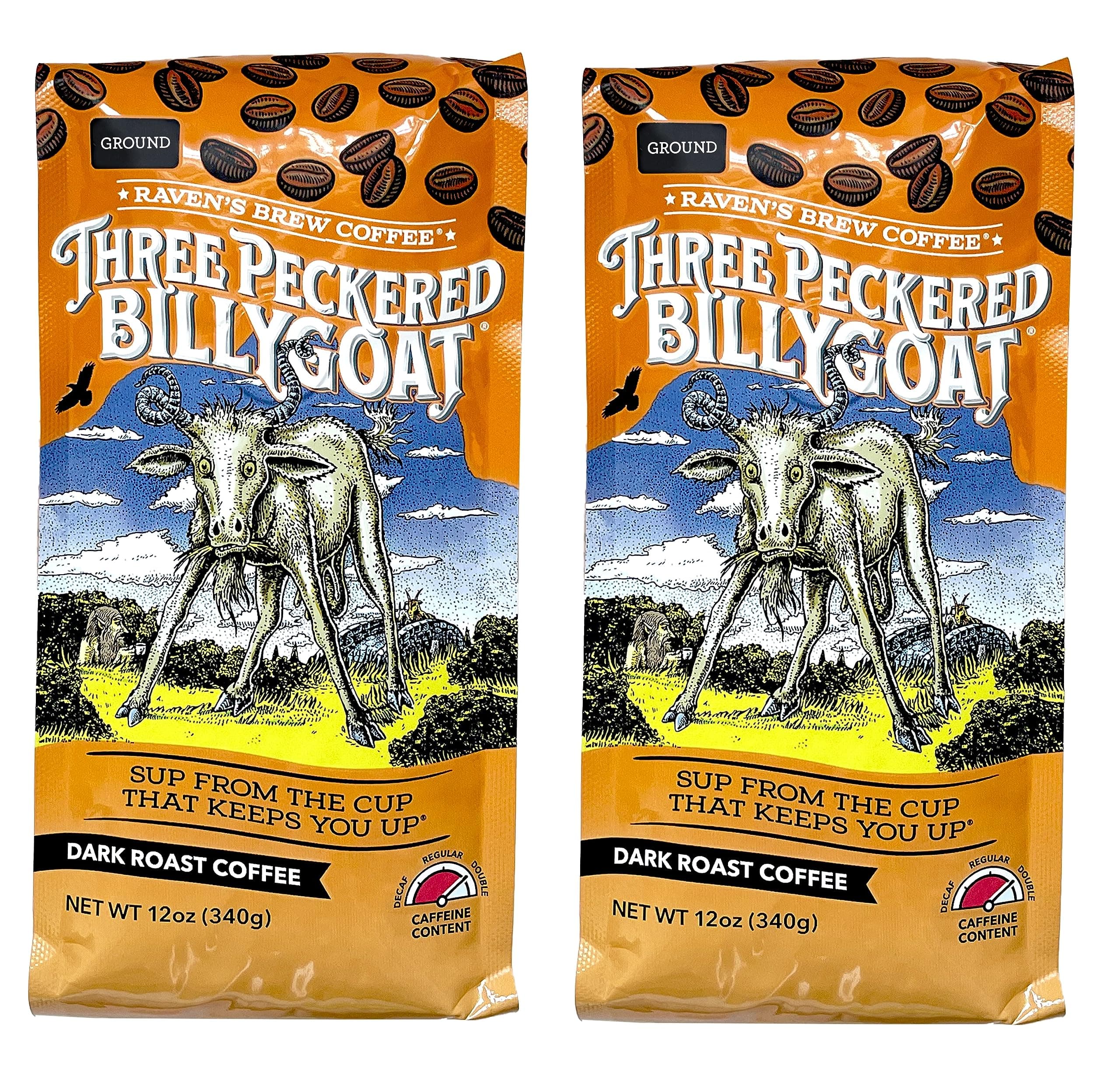 High Caffeine Coffee Dark Roast Ground - Three Peckered Billy Goat 2-pack of 12oz