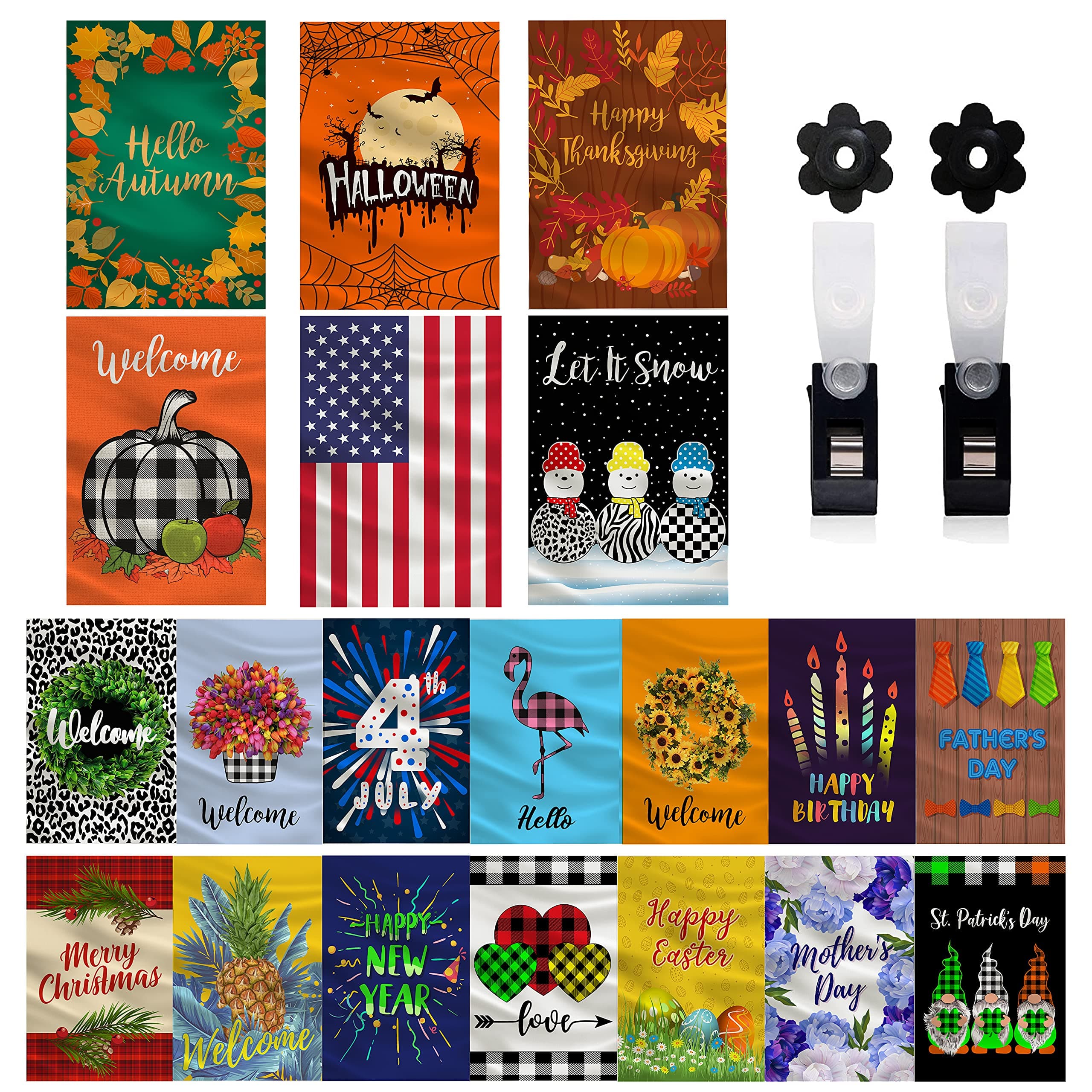 20-Pack Garden Flags for All Seasons, Yard Flags for Outside 12x18 Double Sided, Seasonal Garden Flags Set, Small Garden Flags for Outside, Decorative Holiday Outdoor Seasonal Flags