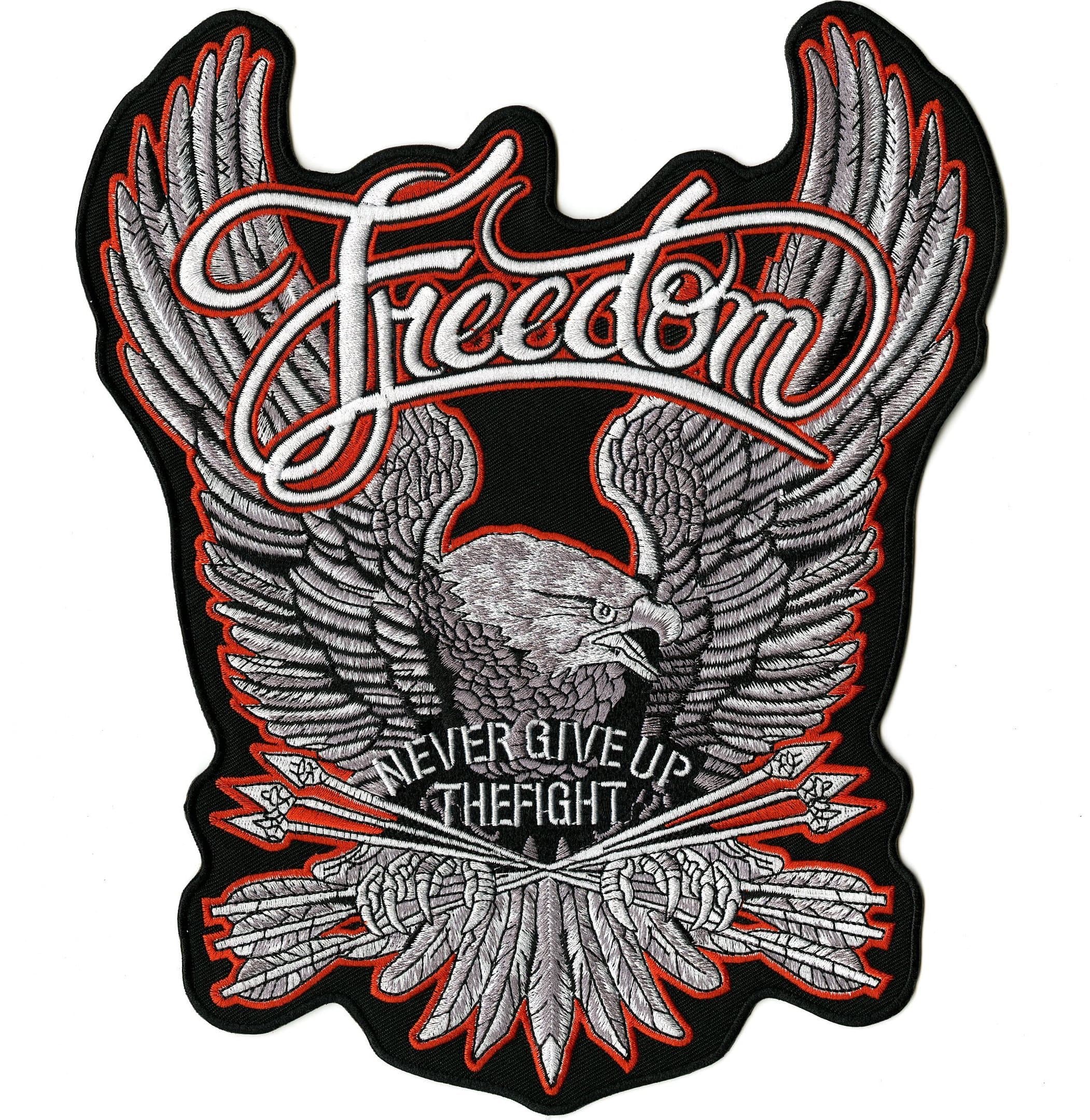 Nixon Thread Co.Freedom Eagle Patch 11" | Patriotic Wings and Arrows Never Give Up The Fight Large Embroidered Iron On Jacket Back Patch for Men and Women - by NTC