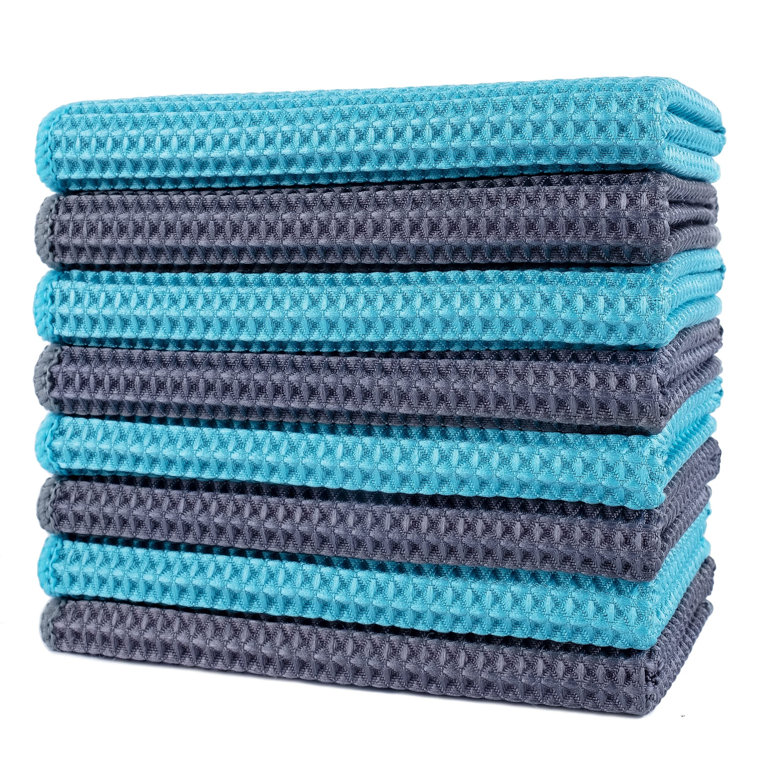POLYTE Ultra Premium Microfibre Kitchen Dish Cloth Waffle Weave, 8 Pack (30x30 cm, Multi)