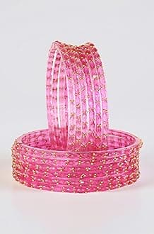 Raindrop Glass Bangles Set For Women & Girls with Zircon Diamond Stone & Beads | Trendy Transparent Crystal Glass Bangles | Fancy Kanch ki Chudi Set | Bangles for Wedding, Party- Set of 12