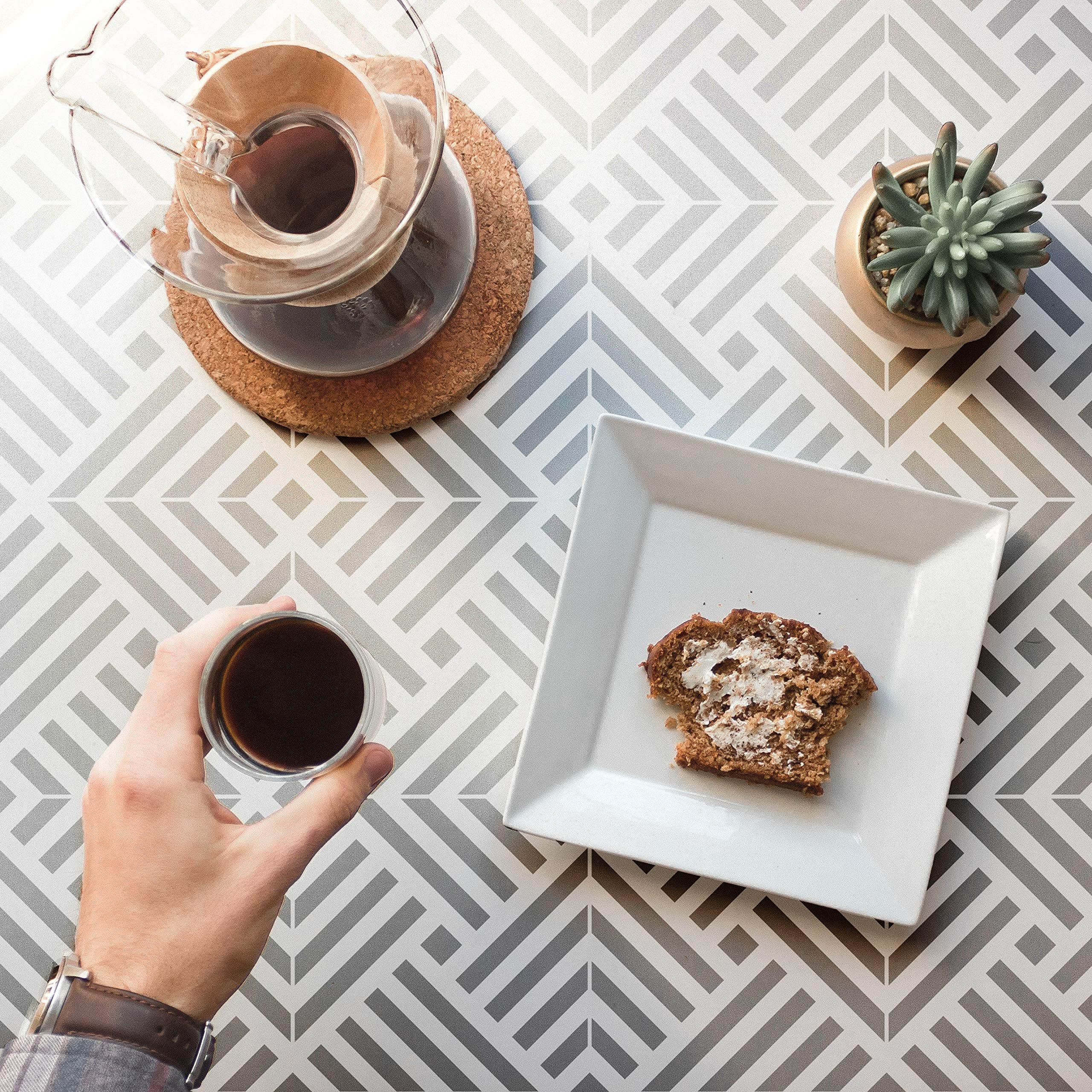 Optical Illusion Tile Pattern Stencil for Floor Painting - Small Tile Furniture Design for Painting - Small Floor Tile Stencils - Modern Flooring Stencil Pattern