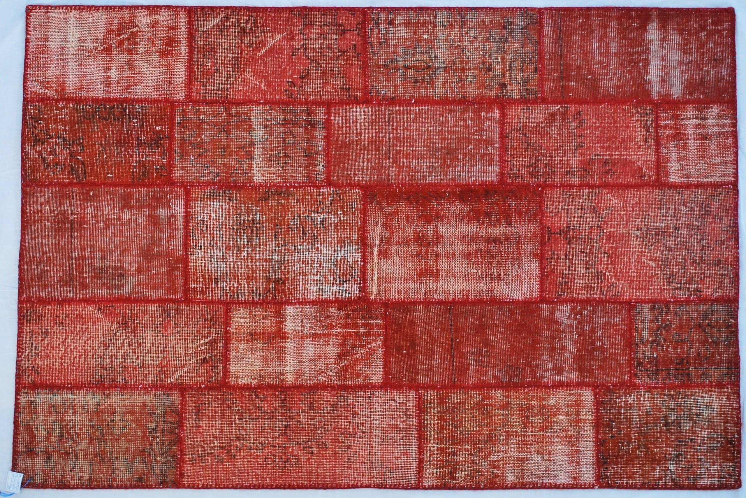 Color Reform Overdyed Handwoven Turkish Patchwork Wool Area Rug 4' x 6' Red