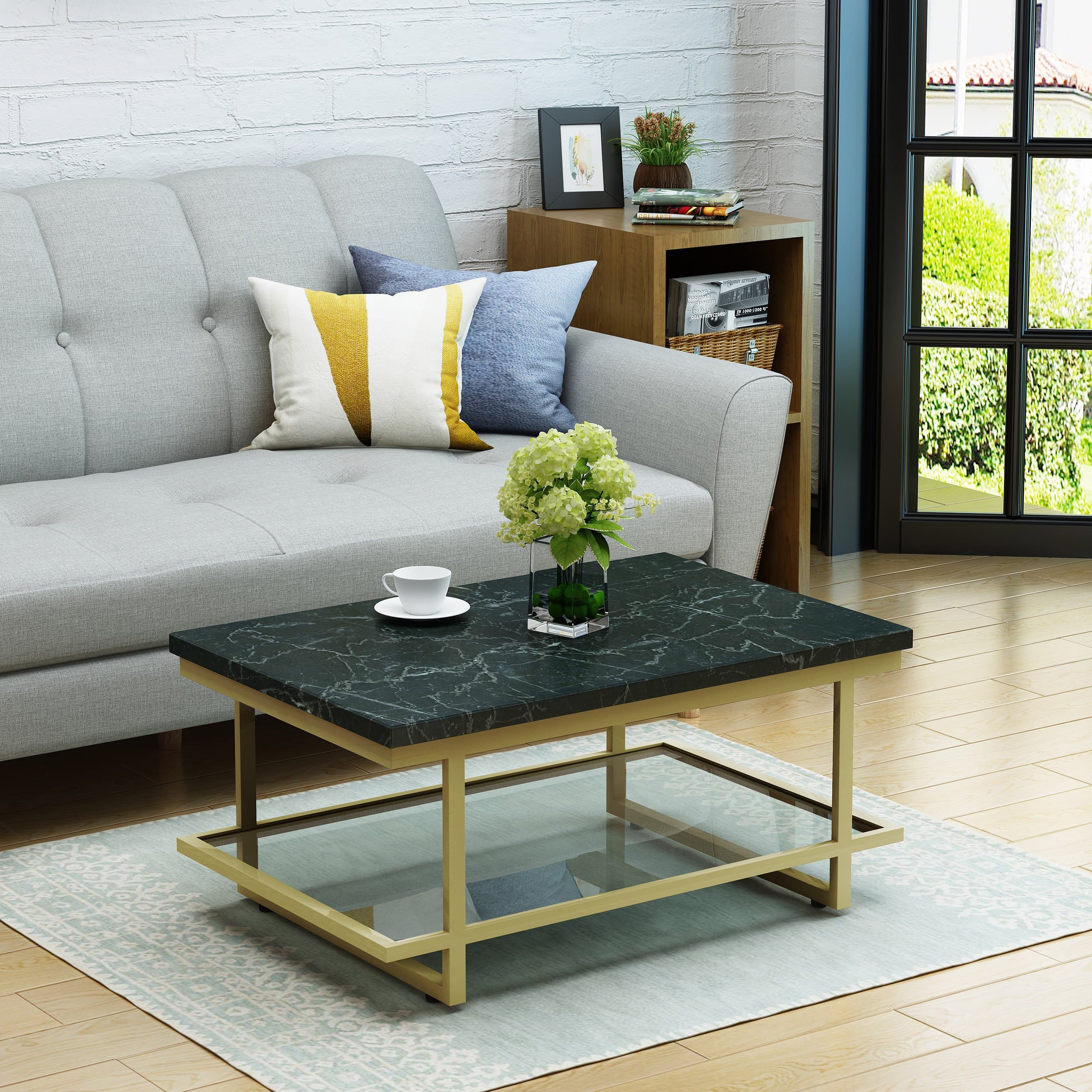 Christopher Knight Home Mytch Modern Marble Coffee Table with Gold Finish Stainless Steel Frame, Gold Finish