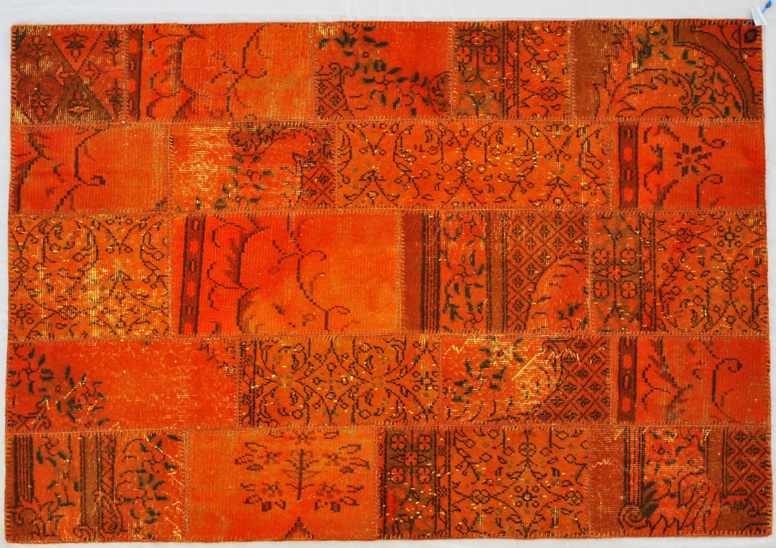 Color Reform Overdyed Handwoven Turkish Patchwork Wool Area Rug 4' x 6' Cinnamon