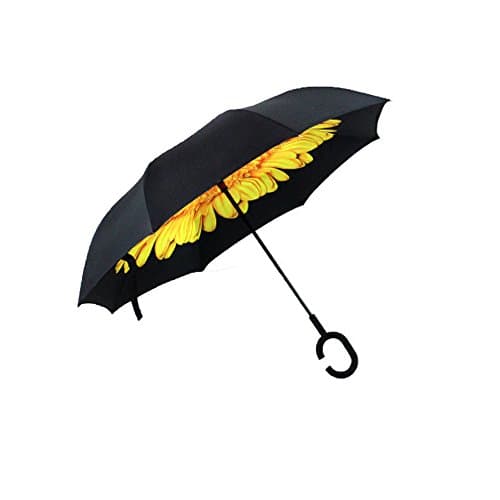 Camphelper Reverse Umbrella double layer Windproof UV Protection Sun&Rain Car Inverted folding Umbrella (Sunflower)