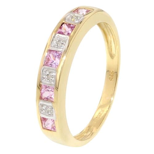 Diamond Squares Pink Sapphire Half Eternity Ring - K