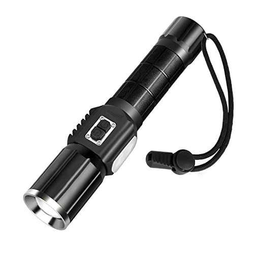 USB Rechargeable Torch CREE XML T6 Adjustable Focus Tactical Flashlight with Side Light and 7 Modes ,1x Rechargeable Li-ion 18650 Battery Included