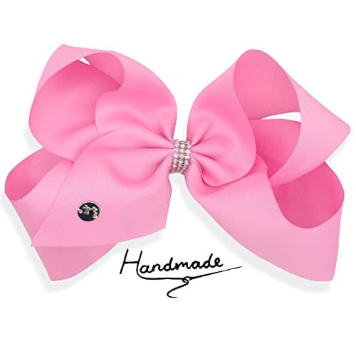 Light Pink JayJo JOJO Style Bows Large 8" Big Bow Hair Clip for Children Girls Rhinestone