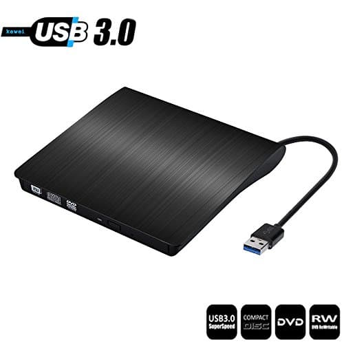 kewei External DVD Drive,USB 3.0 Ultra Portable External CD DVD Storage Drive, External DVD Writer/ Burner CD DVD RW DVD ROM Drive (Black)