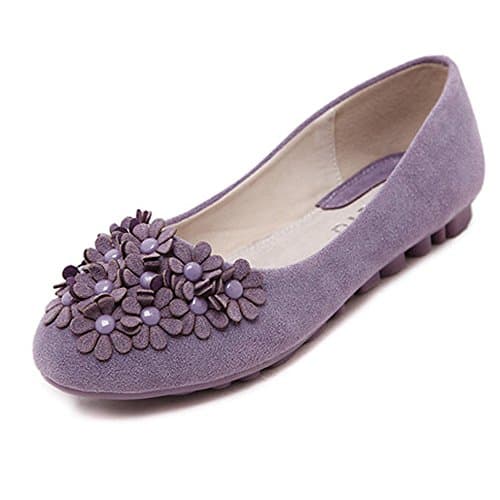 Mineroad Women Closed Toe Breathable Flowers Solid Color Ballet Flats Elegant Round Toe Casual Shoes Purple UK 6.5
