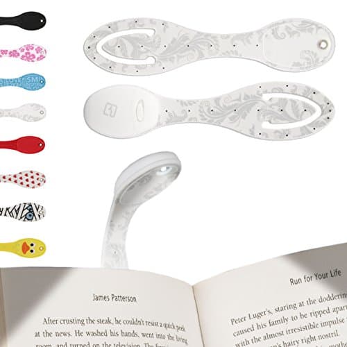 Book Light for Reading in Bed - Clip on LED Reading Light & Bookmark - Batteries Included - Great Birthday & Christmas Gifts for Book Lovers - White